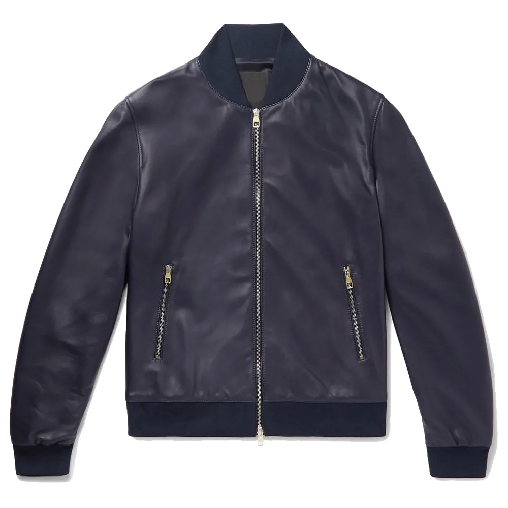 Men Elegant Bomber Fashion Blue Leather Jacket