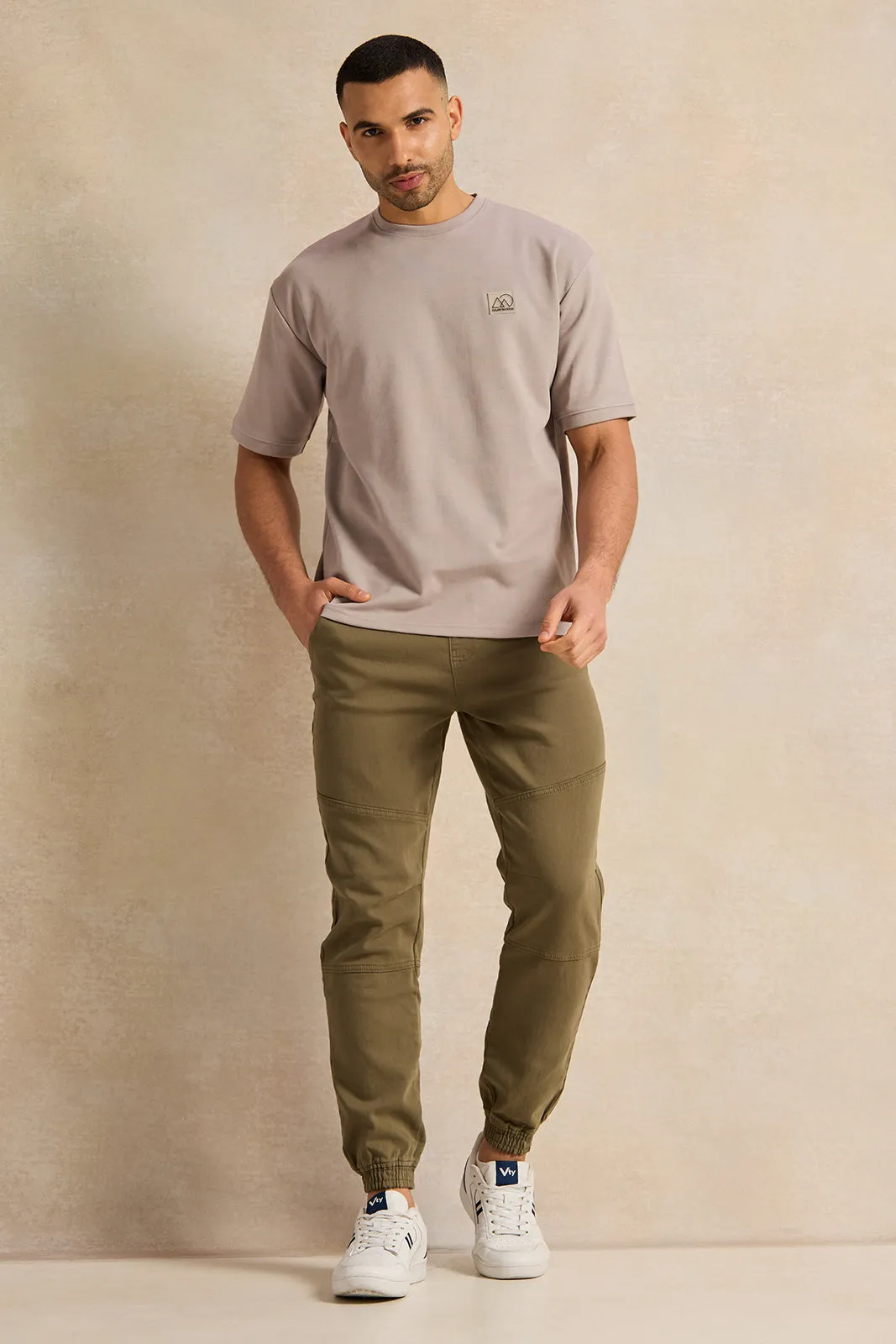 Men Olive Denim Joggers