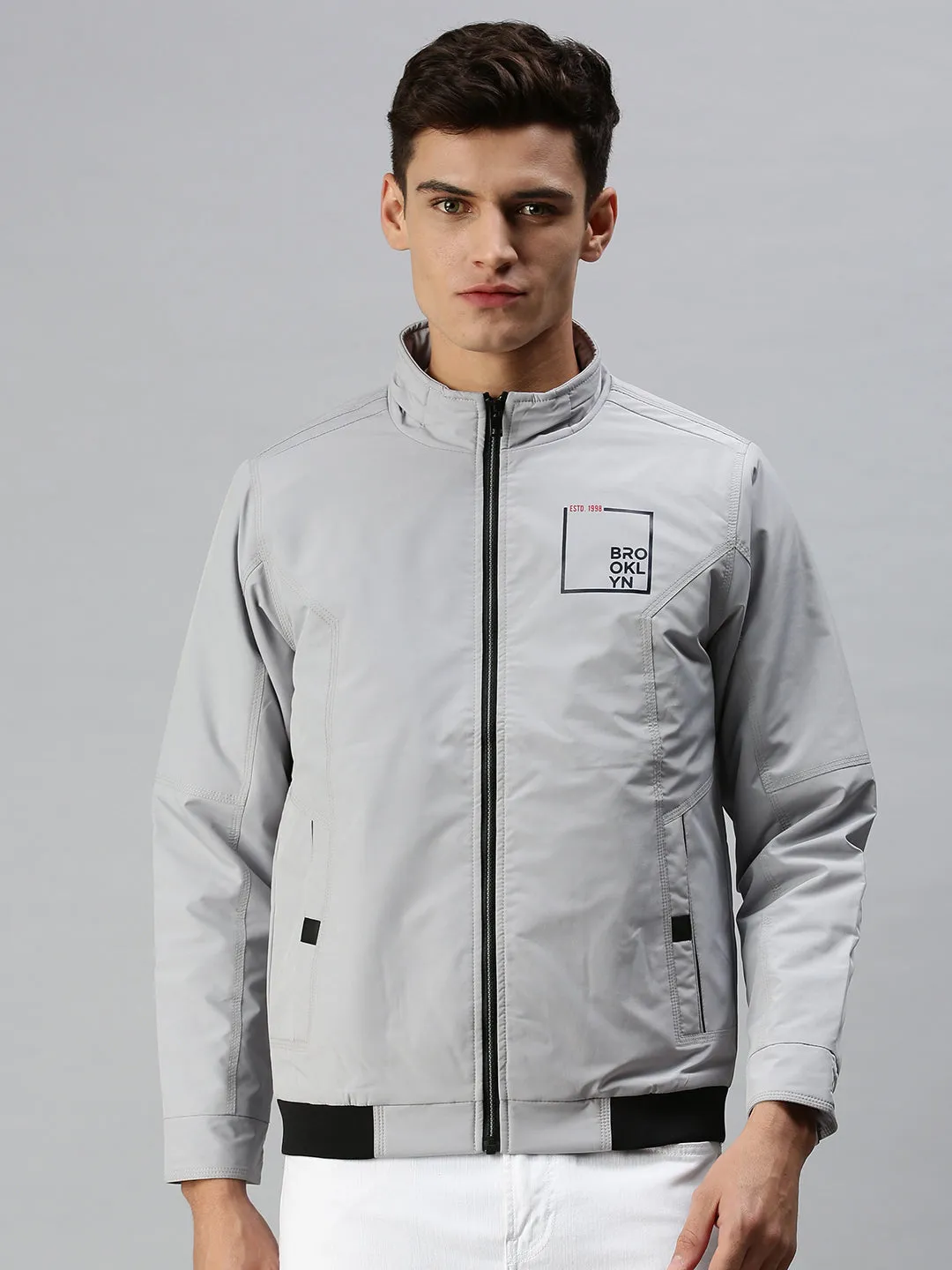 Men Printed Grey Sporty Jacket