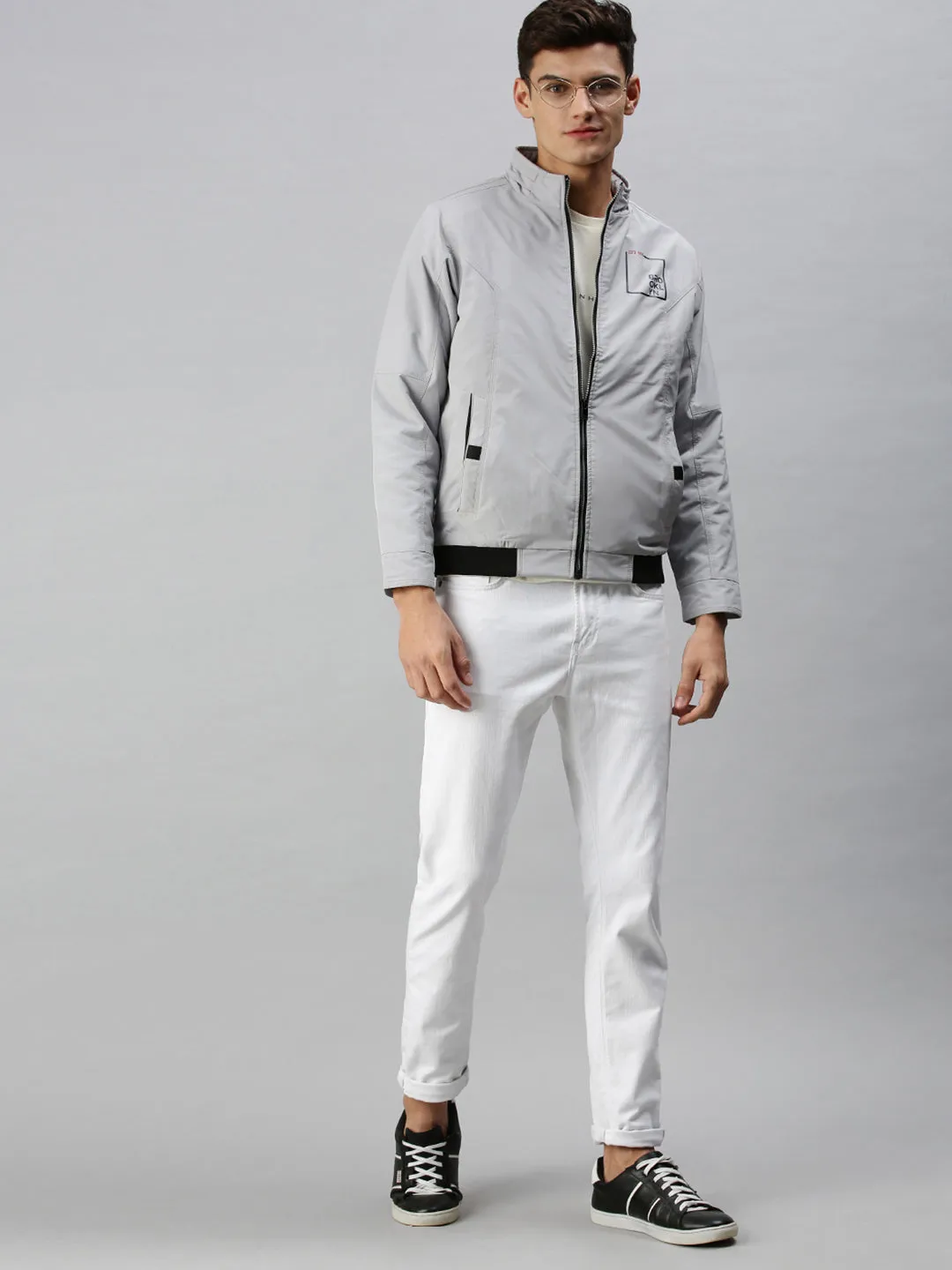 Men Printed Grey Sporty Jacket