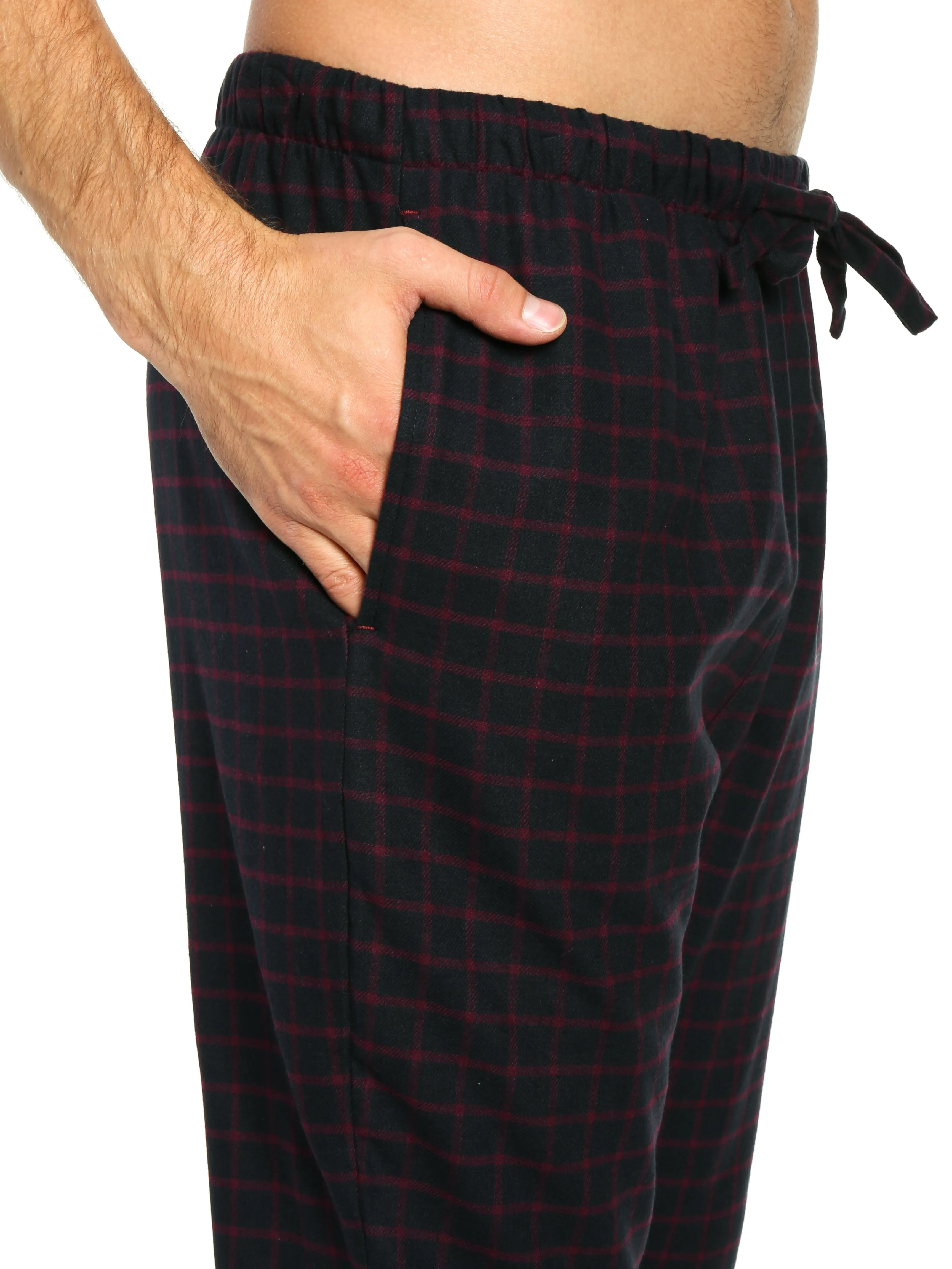 Mens 100% Cotton Flannel Jogger Lounge Pants - Checks - Black-Fig