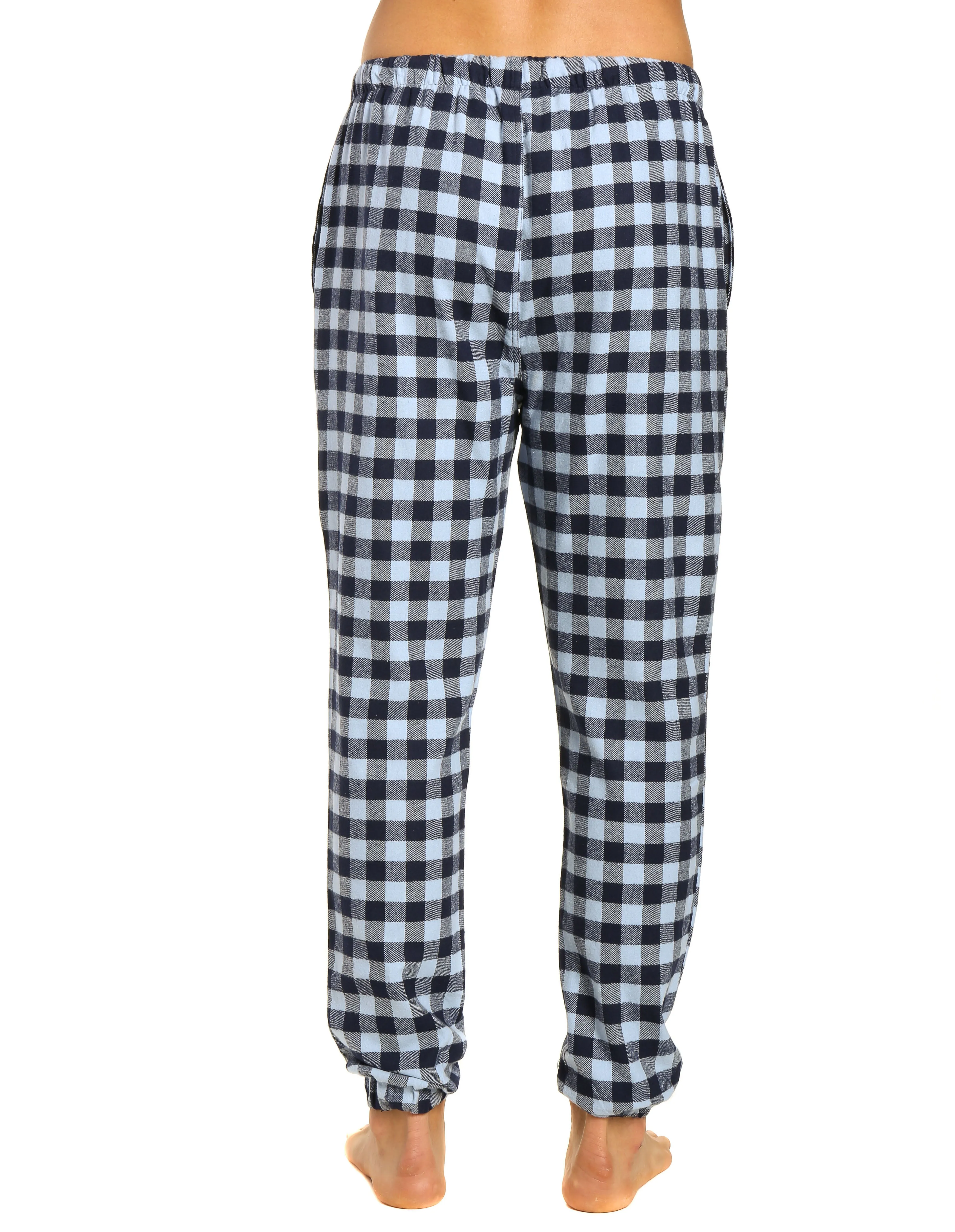 Mens 100% Cotton Flannel Jogger Lounge Pants - Gingham Checks - Navy Blue