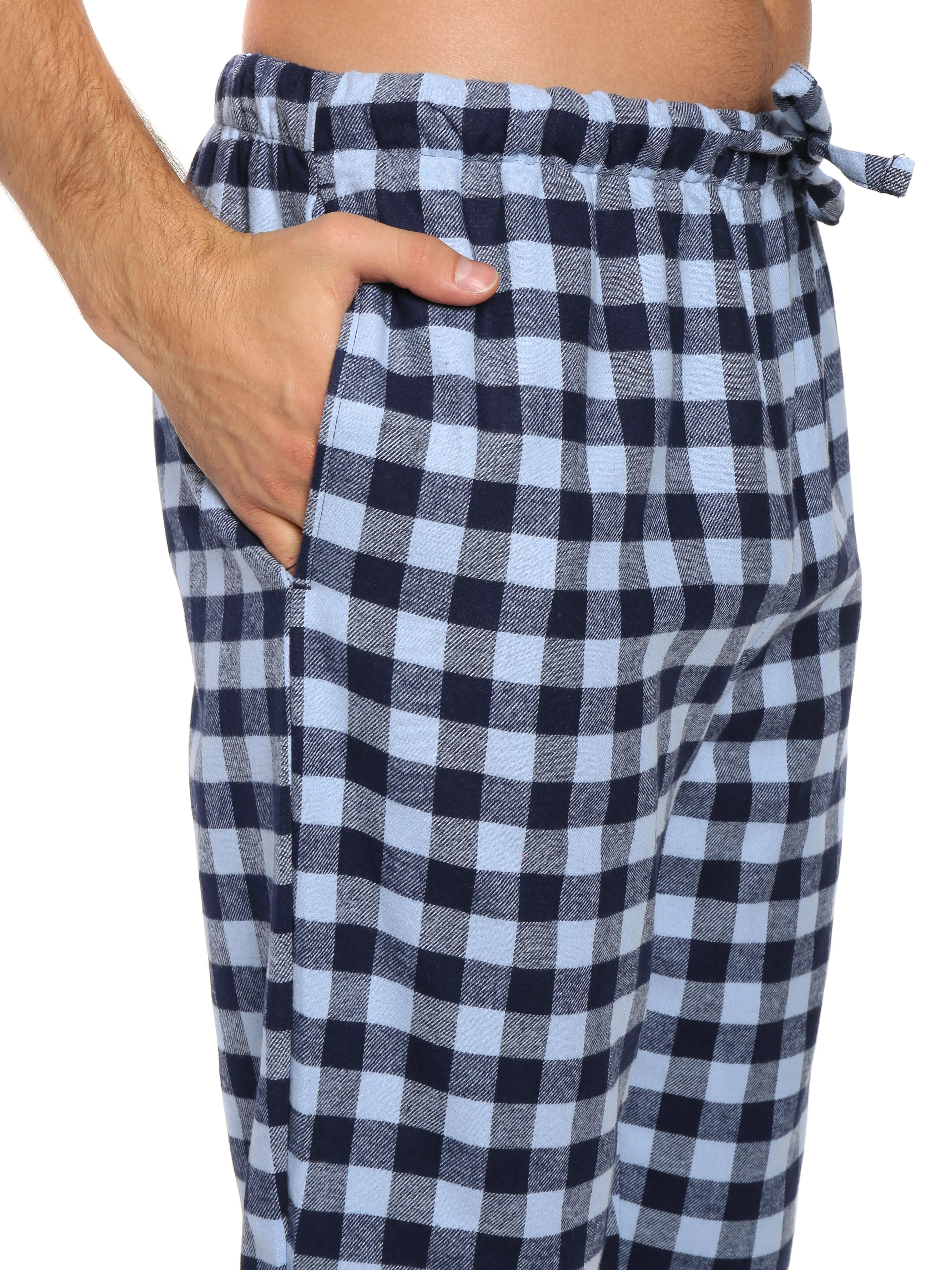 Mens 100% Cotton Flannel Jogger Lounge Pants - Gingham Checks - Navy Blue