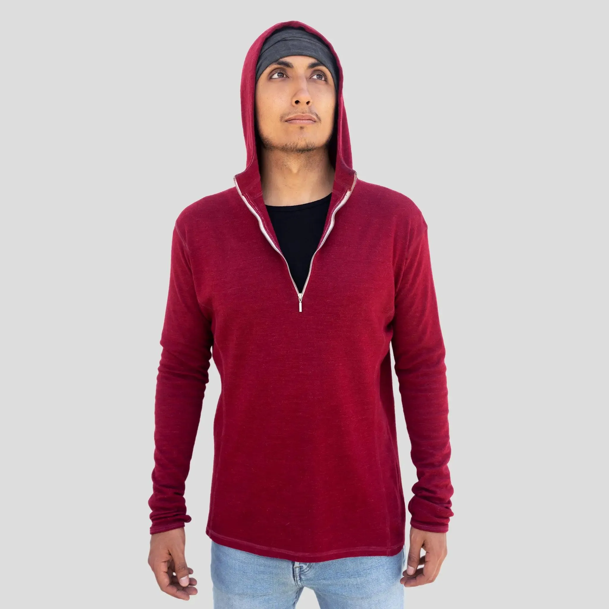 Men's Alpaca Wool Hoodie: 300 Lightweight Half-Zip