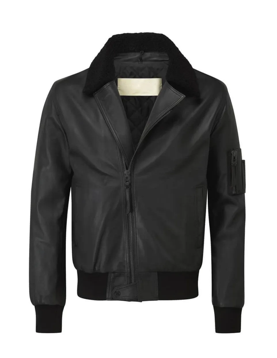 Men's Black Leather Urban Bomber Jacket MZ05