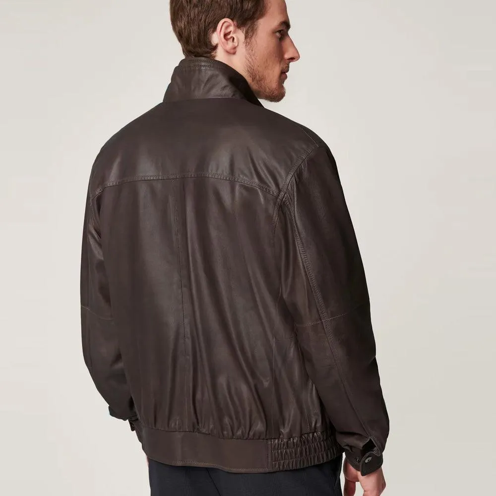 Men's Classic Brown Aviator Sheepskin Leather Bomber Jacket