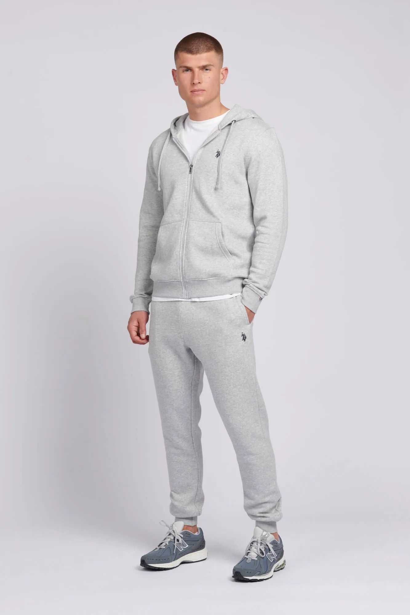 Mens Double Horsemen Joggers in Mid Grey Marl