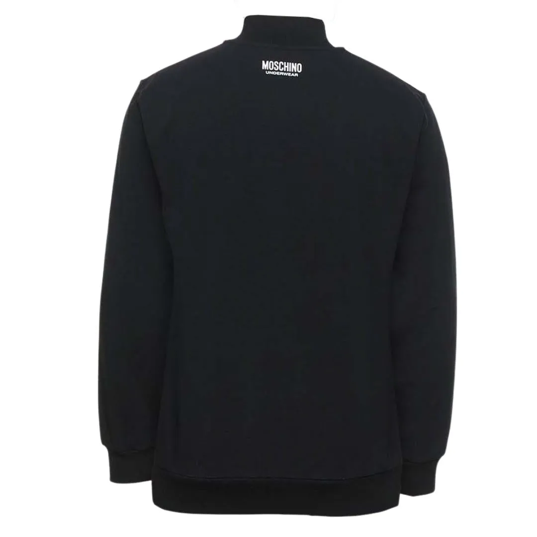 Moschino Quarter Zip Tape Logo Black Sweater