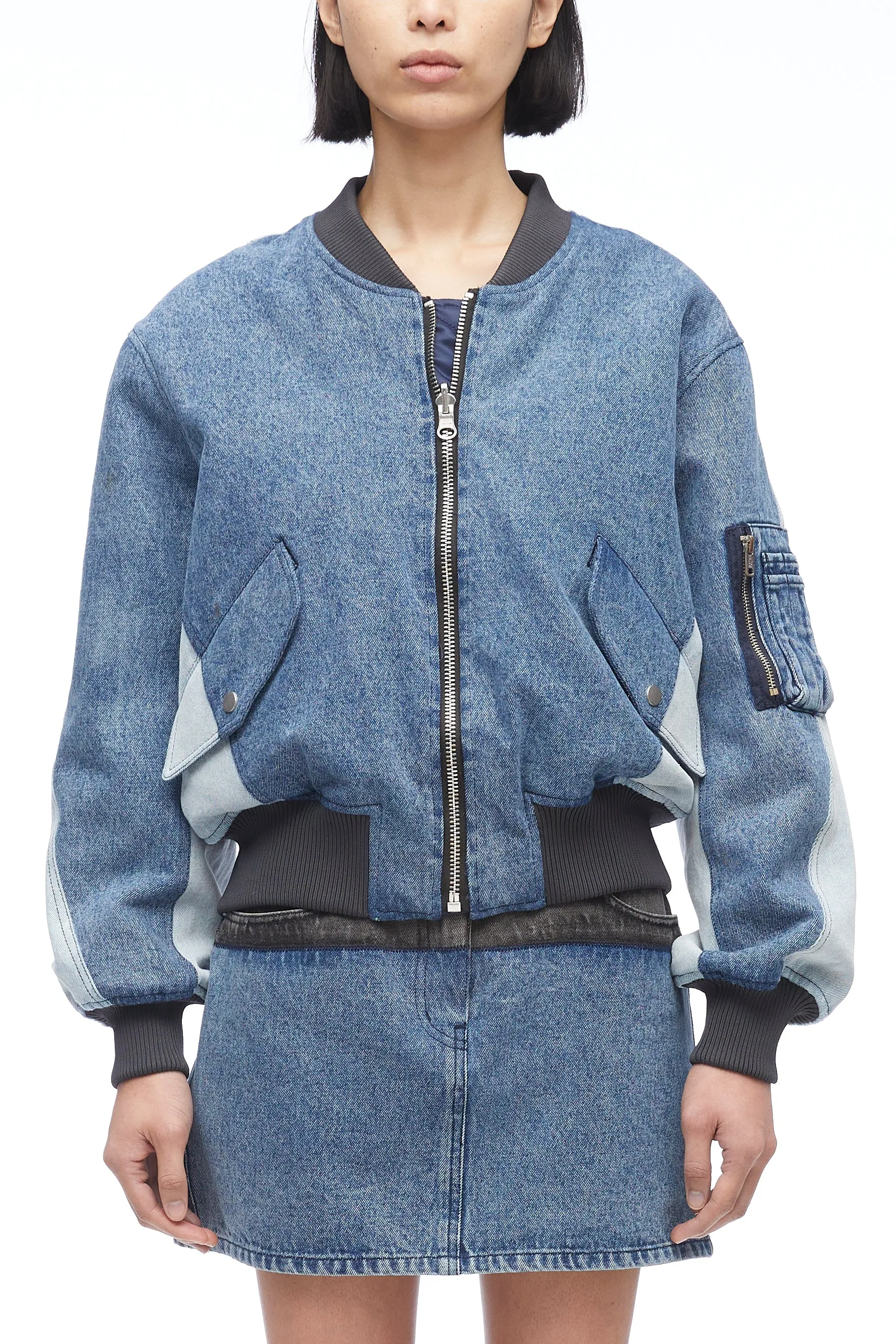 Multi-Toned Denim Reversible Bomber Jacket