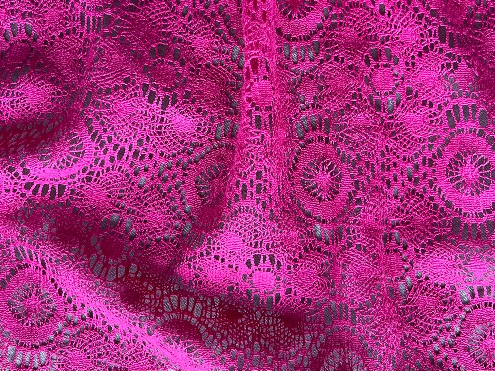 Nanette Lepore Hot Pink Floral Geometric Cotton Blend Lace Fabric