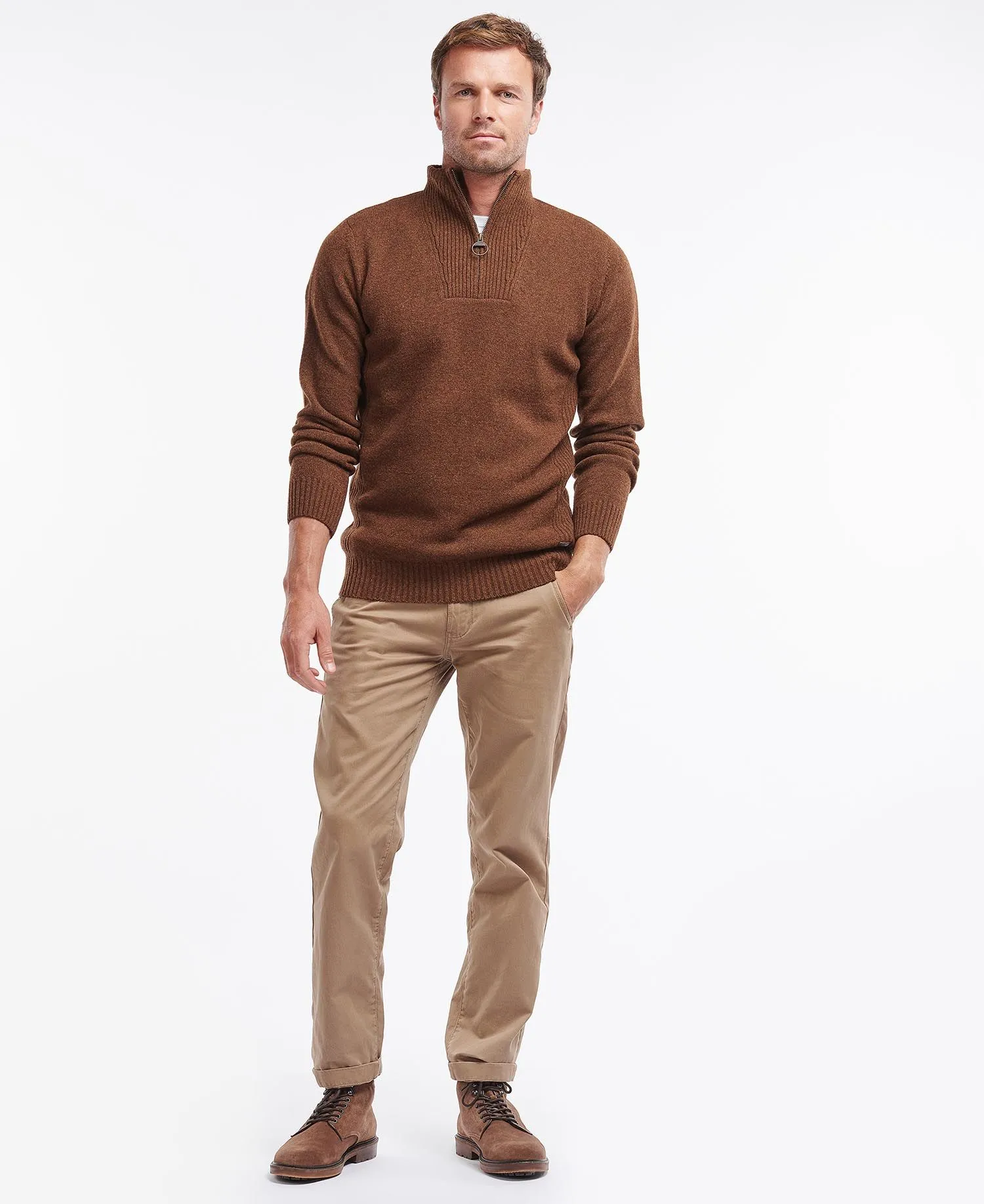 Nelson Essential Half-Zip Jumper in Dark Sand by Barbour