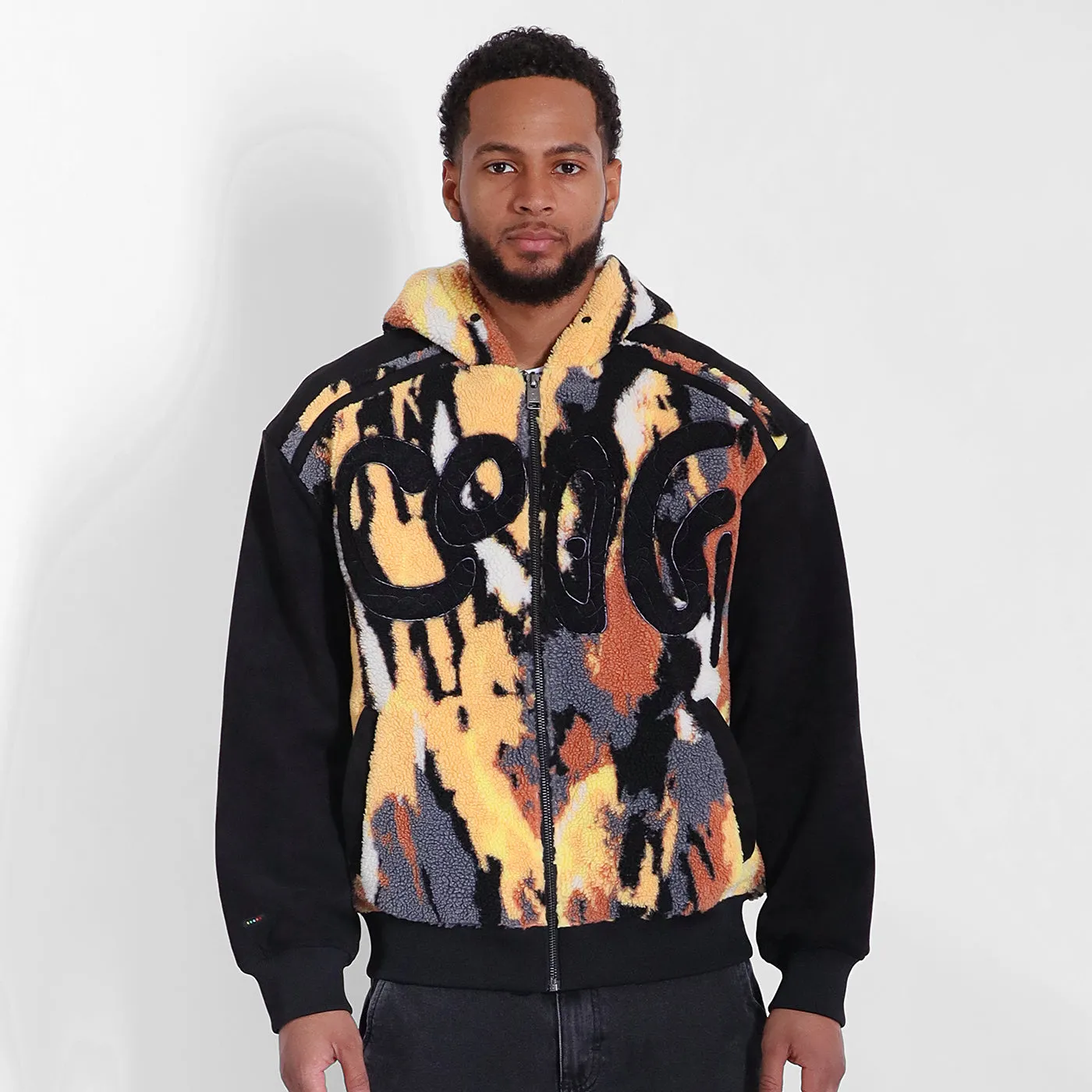 New - COOGI Intarsia Full-Zip Sherpa Hoody - Oversized