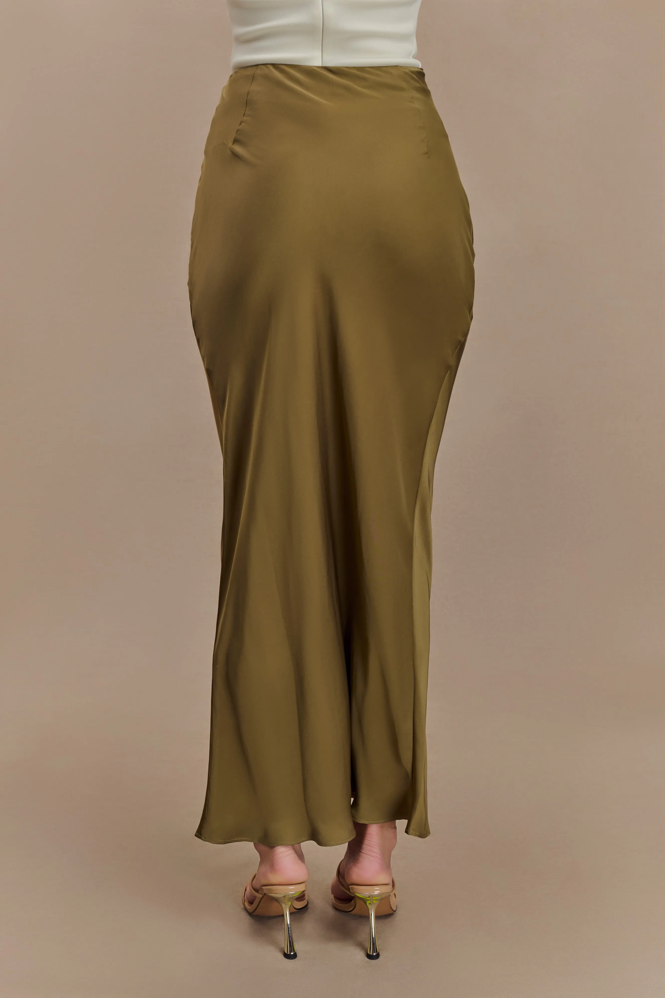 Nicola Satin Asymmetric Maxi Skirt - Basil