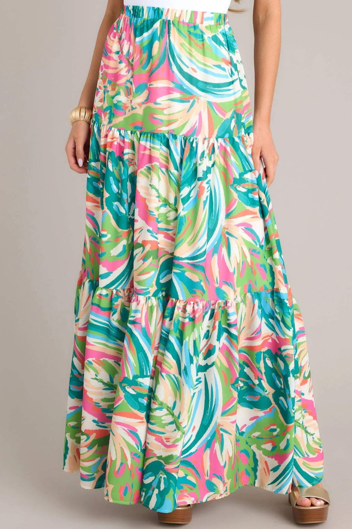 Oceanic Mirage Teal Tropical Print Maxi Skirt