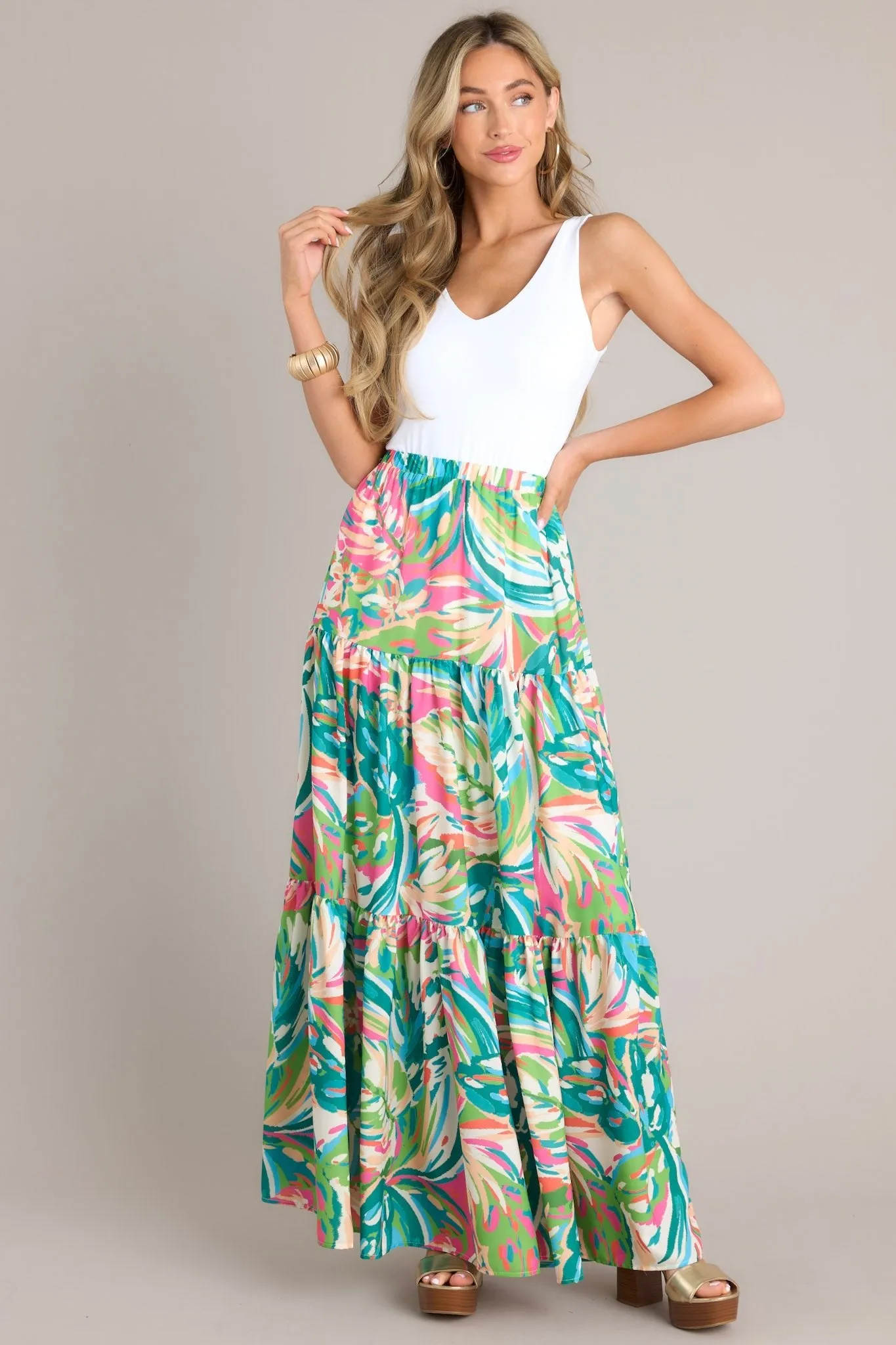 Oceanic Mirage Teal Tropical Print Maxi Skirt