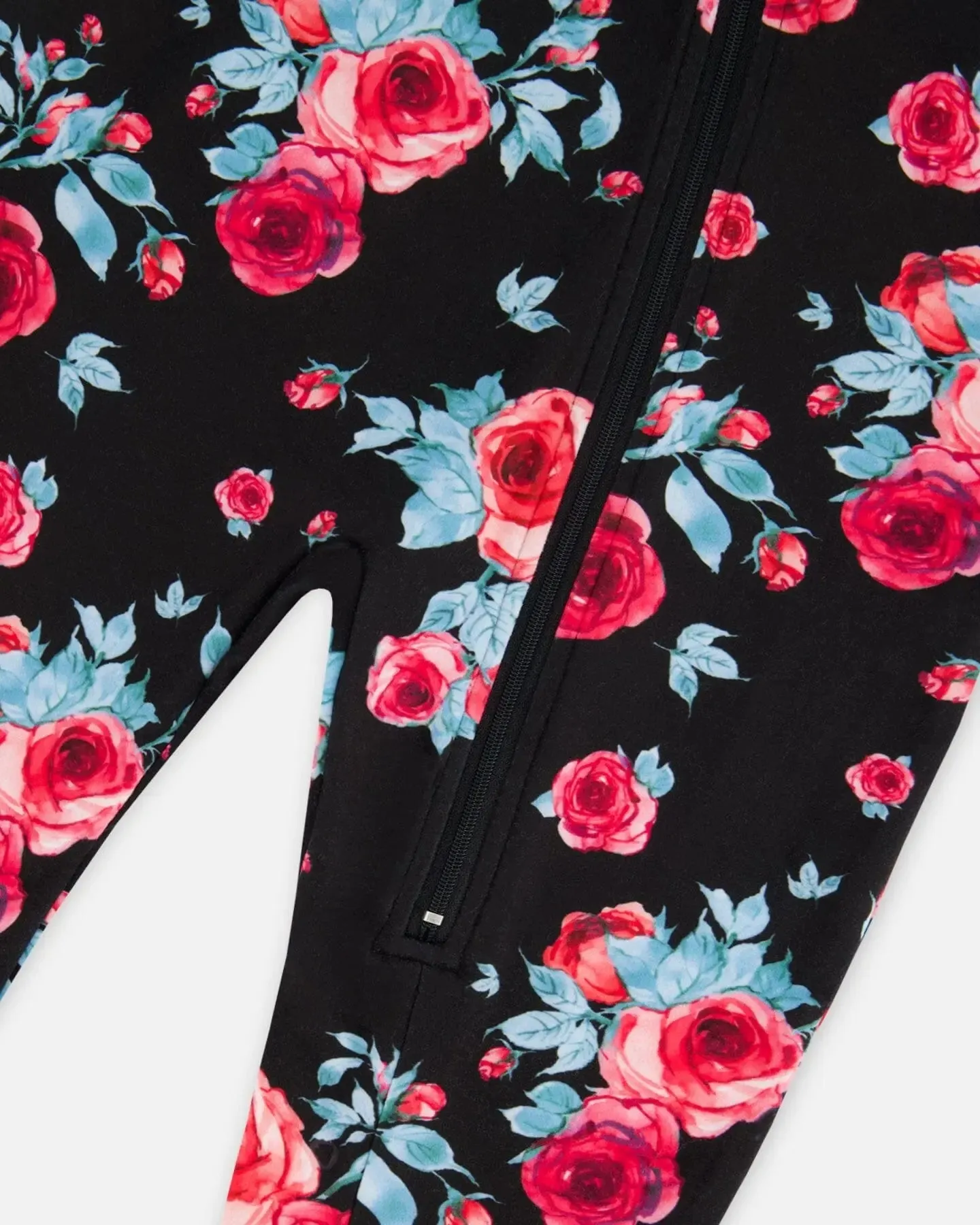 One Piece Thermal Underwear Black Printed Roses