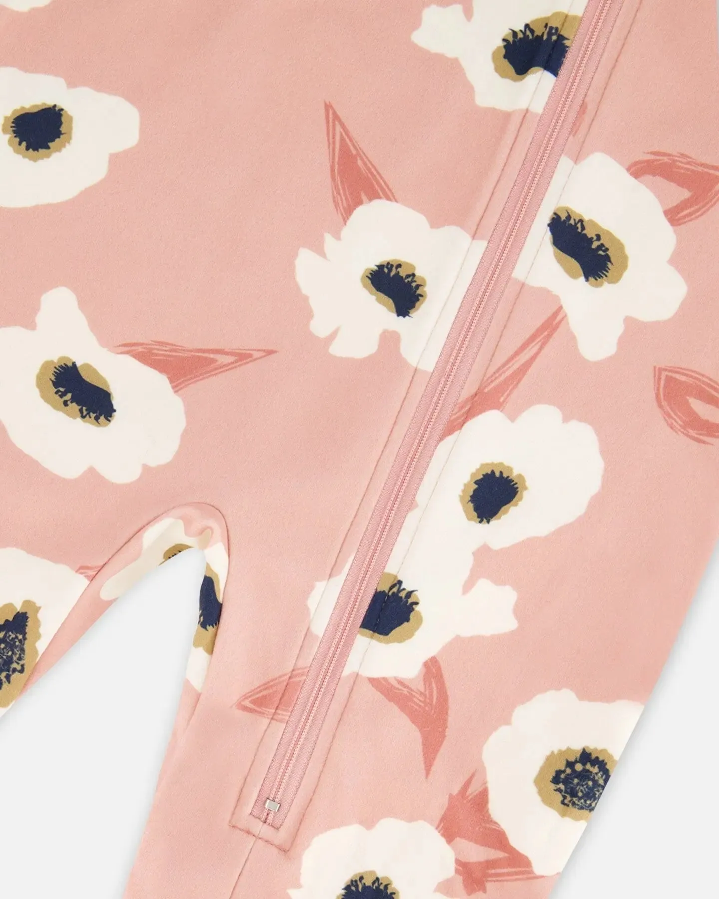 One Piece Thermal Underwear Pink Printed Off White Flowers