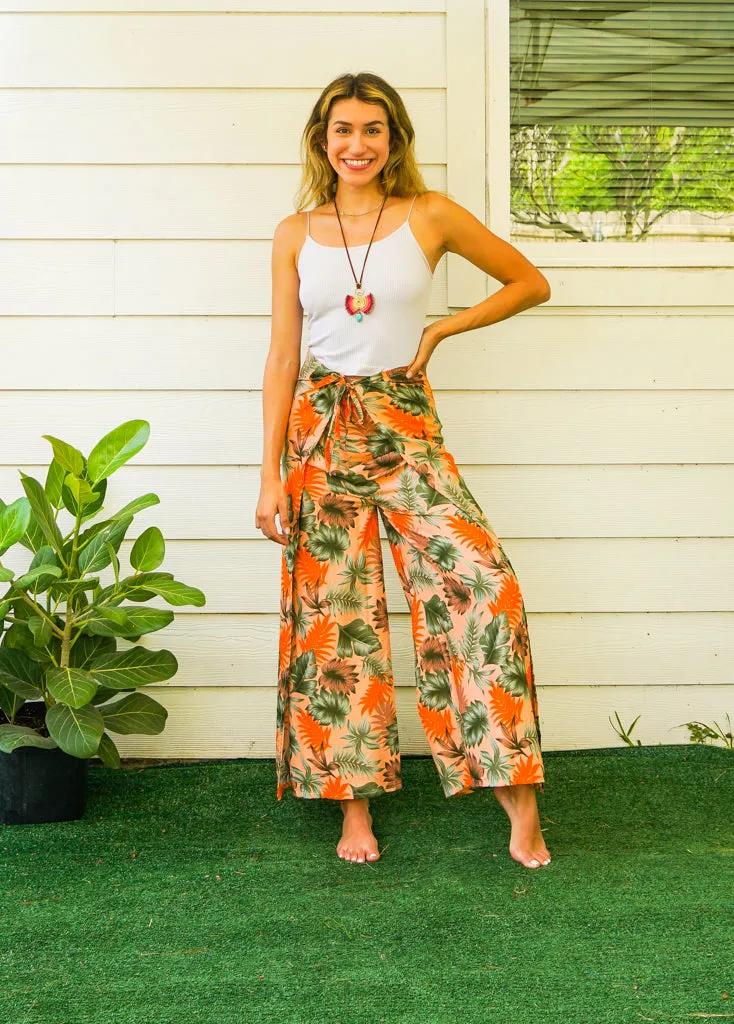 Orange Tropicals Palazzo Wrap Pants