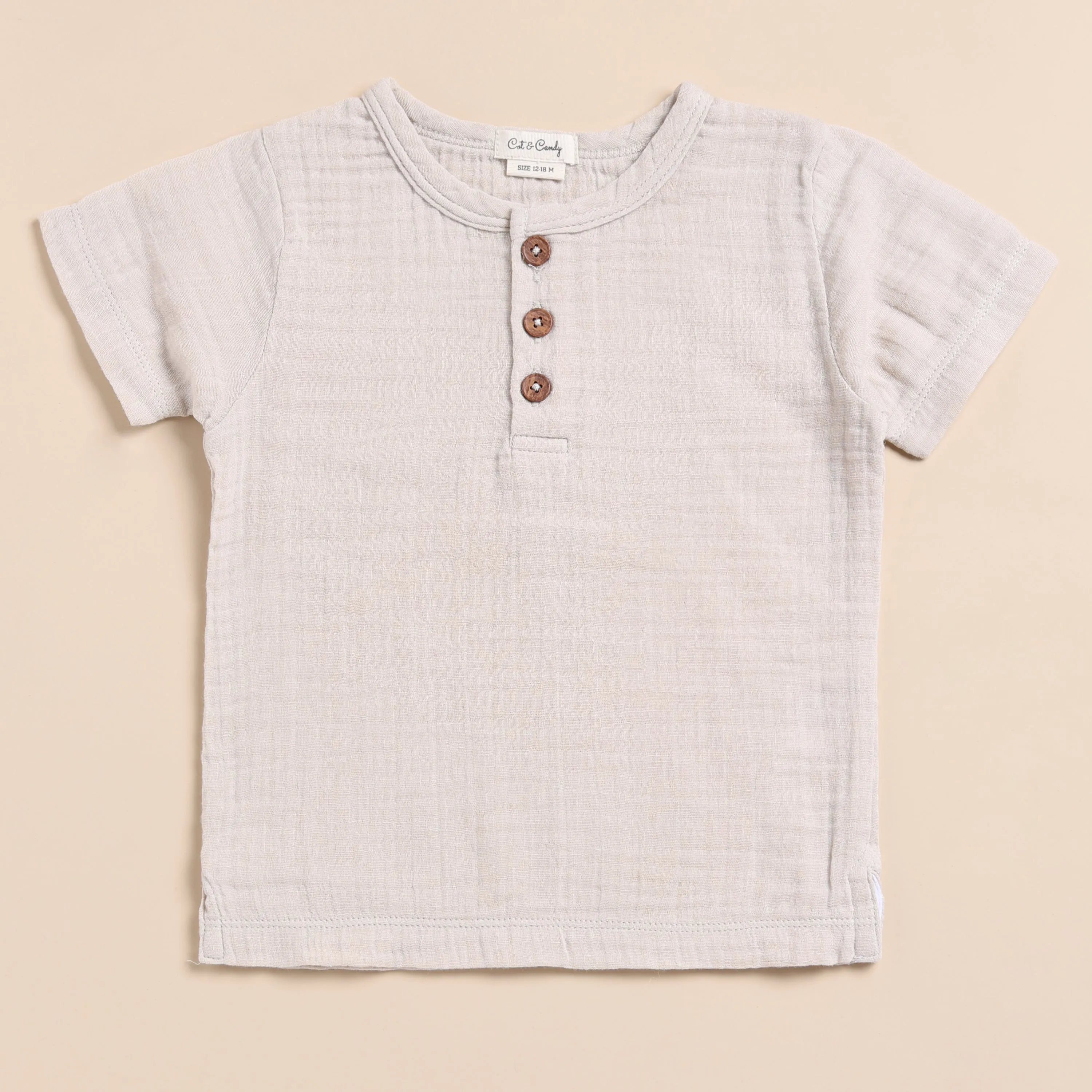 Organic Muslin Short Sleeve Henley T-Shirt