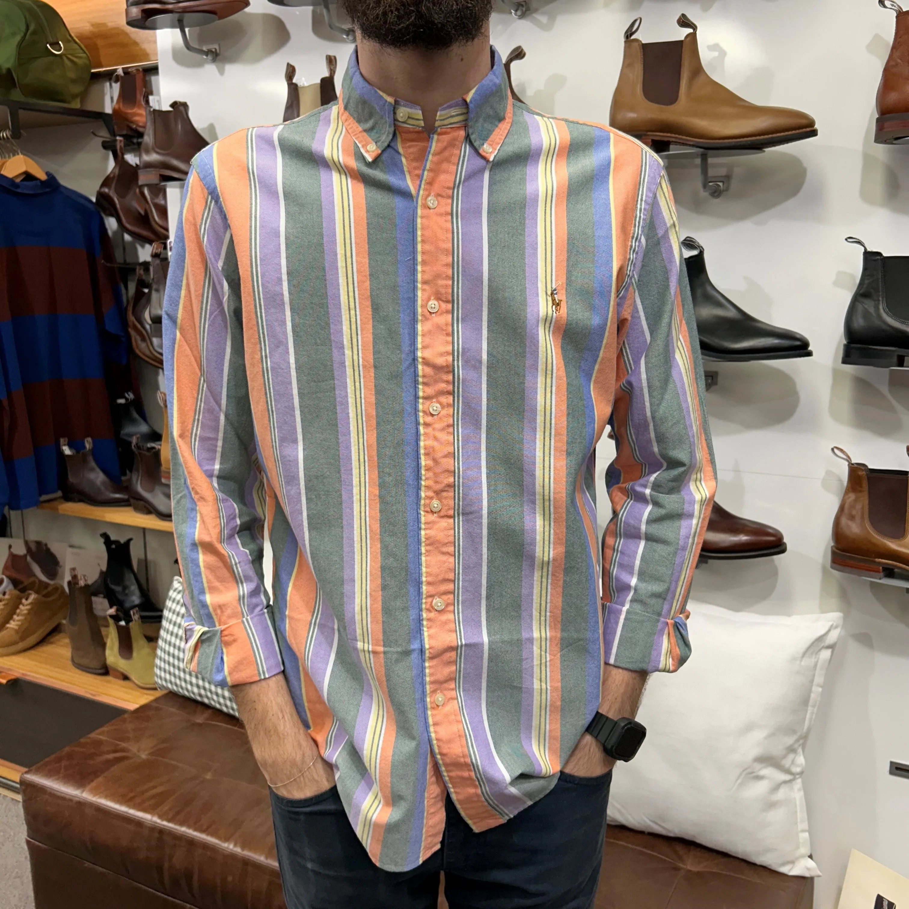 Oxford Shirt - Stripe - Orange, Green, Purple Multi