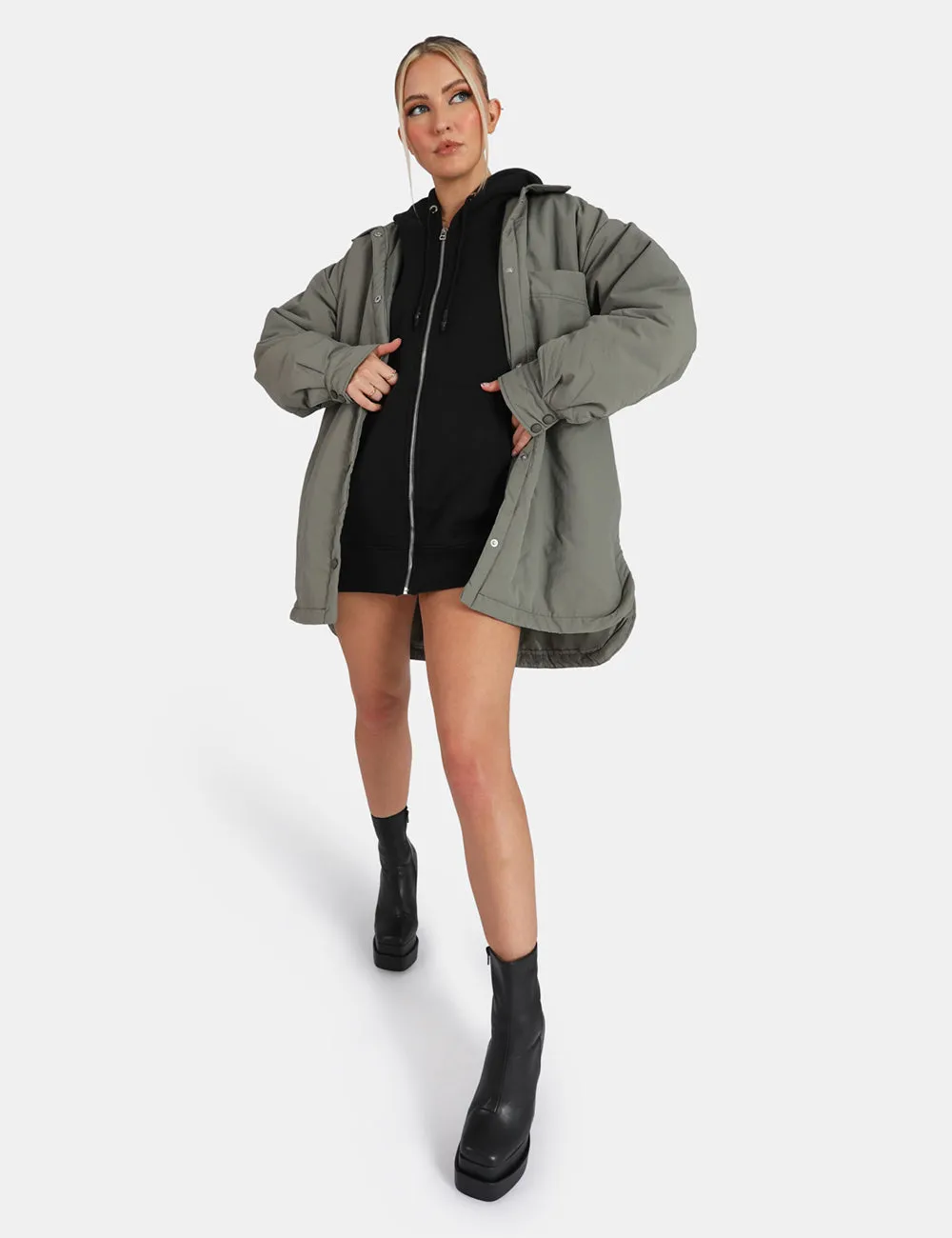 Padded Oversized Shacket Slate