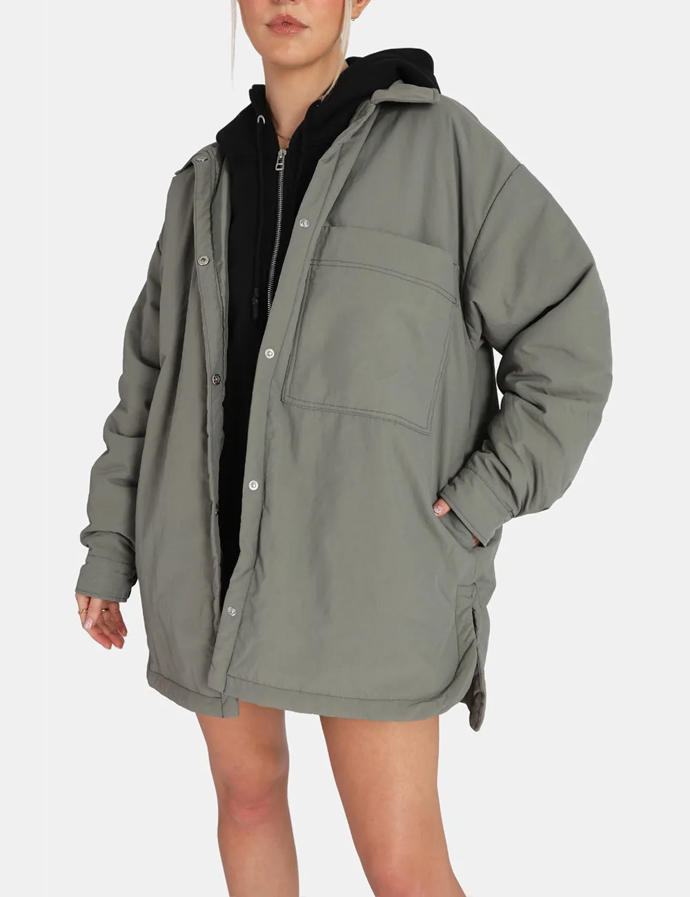 Padded Oversized Shacket Slate