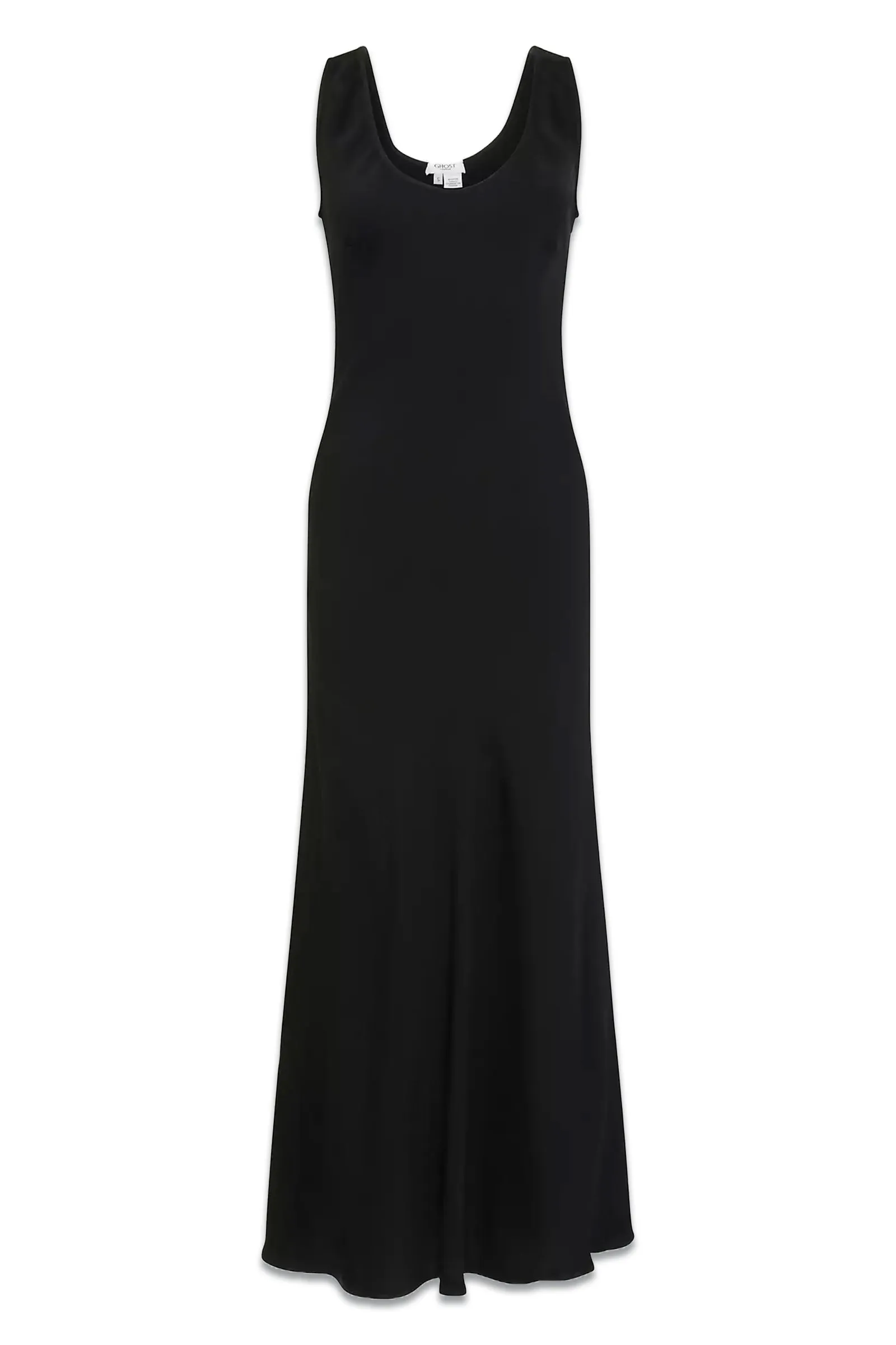 Palm Bias Cut Satin Slip Dress, Black