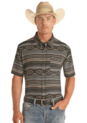 Panhandle Men's Performance Black Aztec Button Down Short Sleeve Shirt PPMS1DR0X5