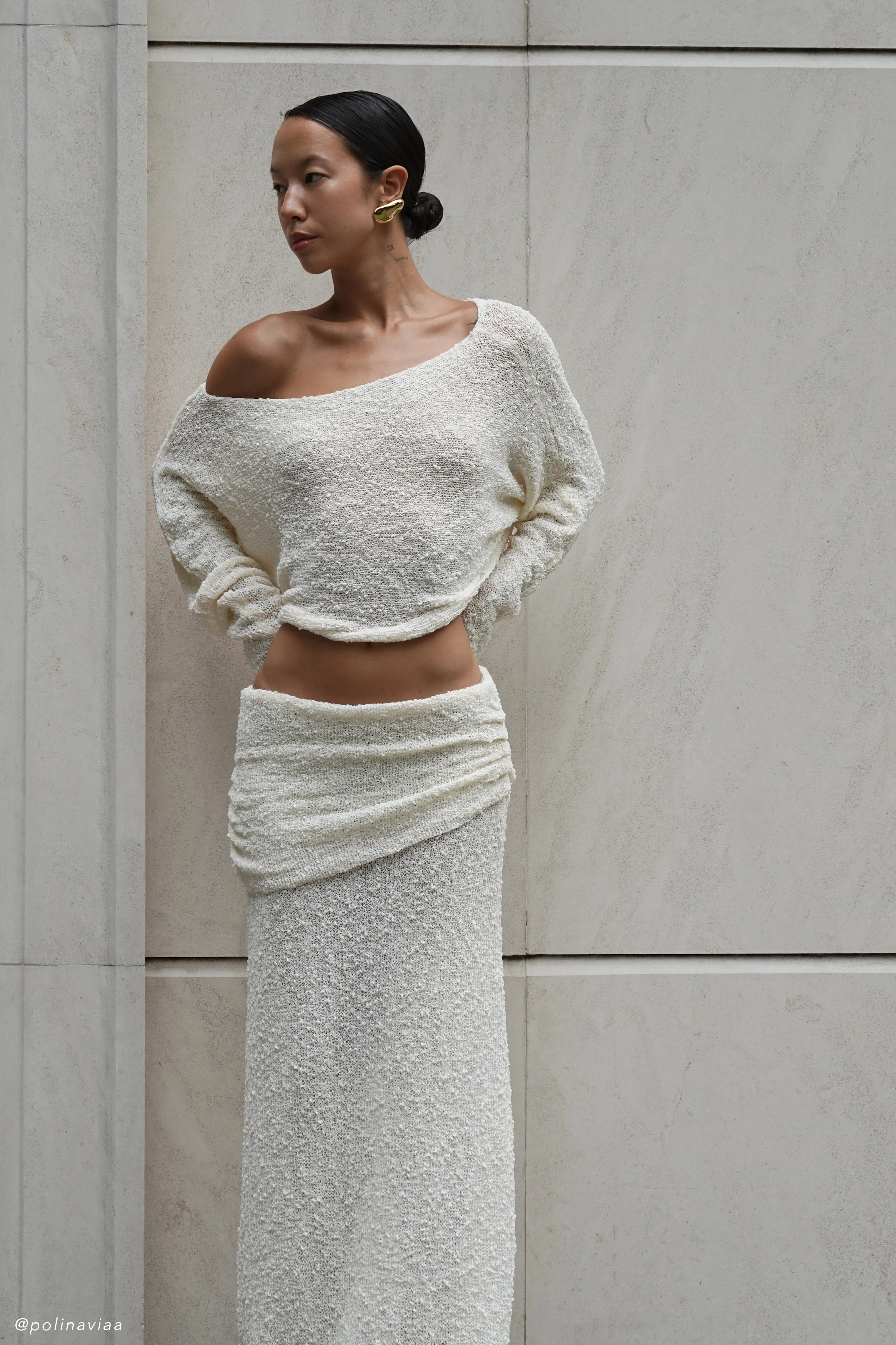 Petra Ruched Knit Maxi Skirt - Ivory