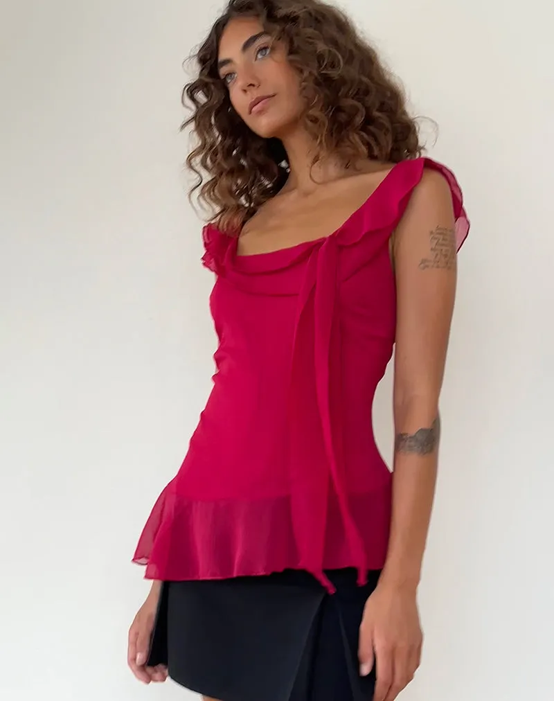 Piro Ruffle Longline Top in Burgundy