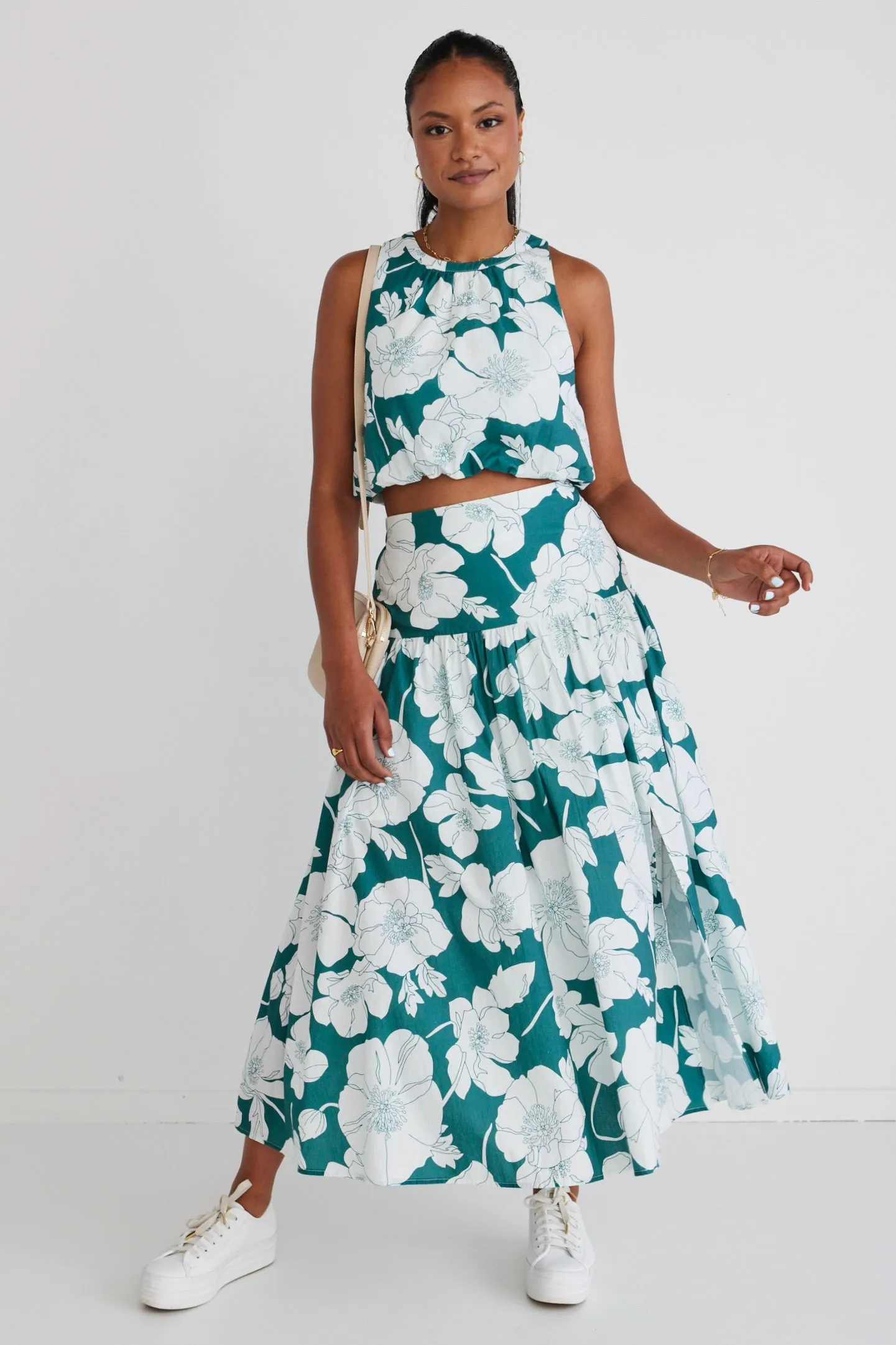 Pisces Ocean Floral Tiered Split Front Maxi Skirt