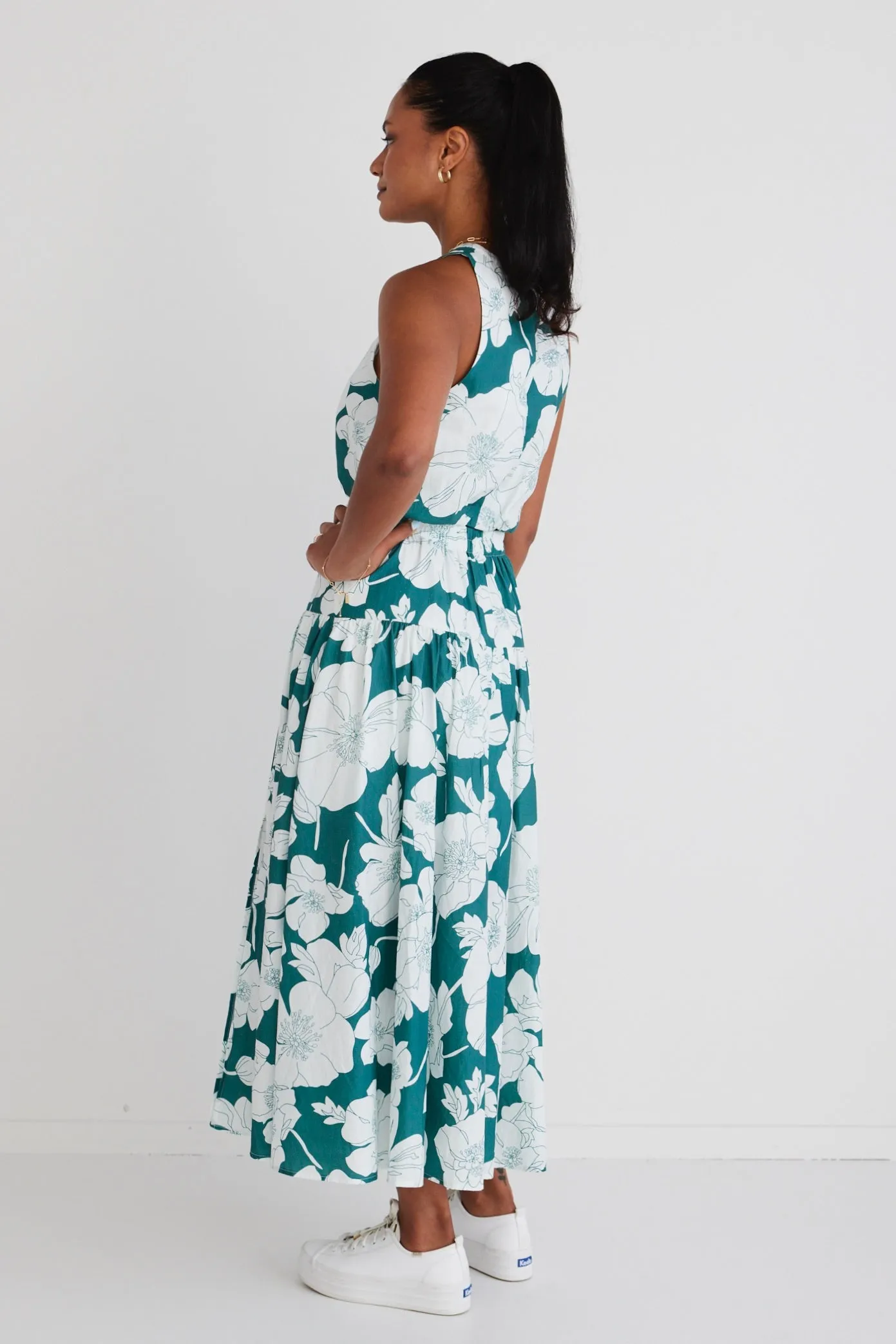 Pisces Ocean Floral Tiered Split Front Maxi Skirt