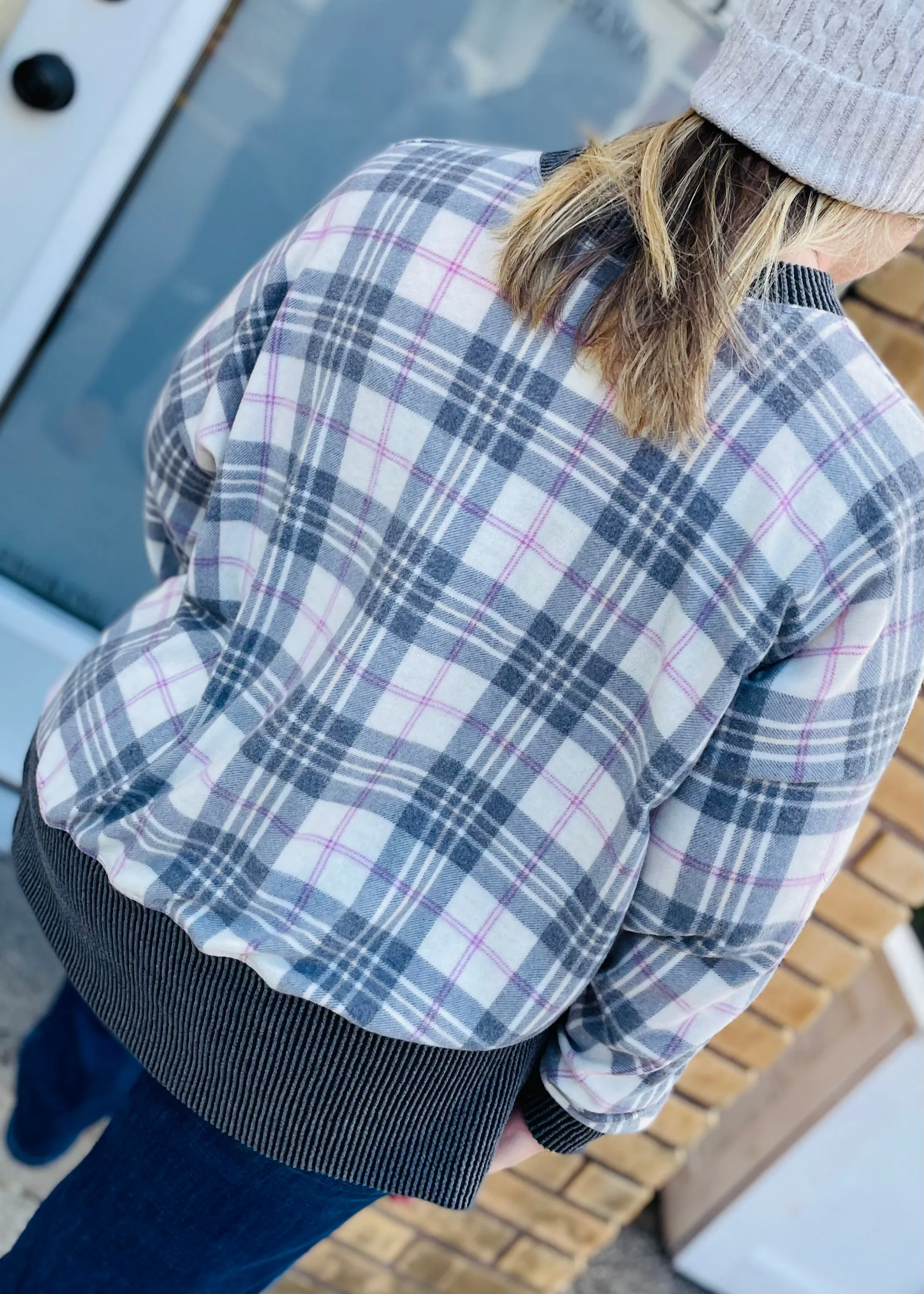 Plaid Brushed Oversized Sweatshirt