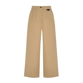 PLEAT DETAIL WIDE LEG PANTS - KHAKI