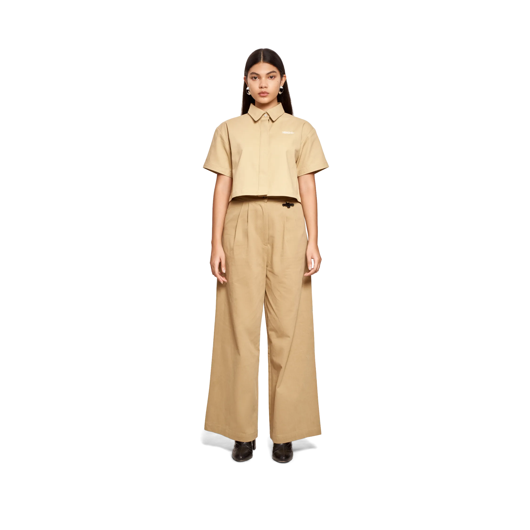 PLEAT DETAIL WIDE LEG PANTS - KHAKI