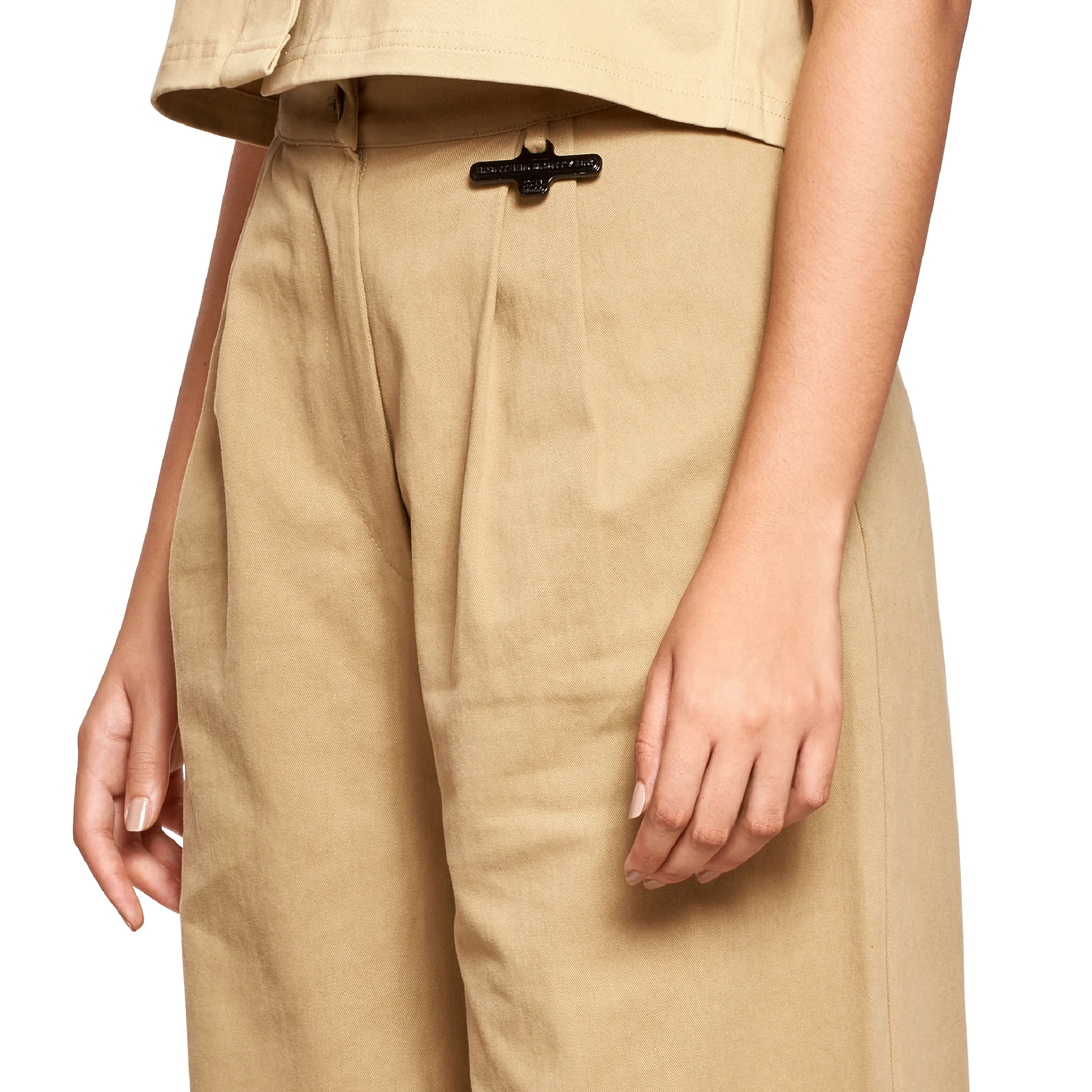 PLEAT DETAIL WIDE LEG PANTS - KHAKI