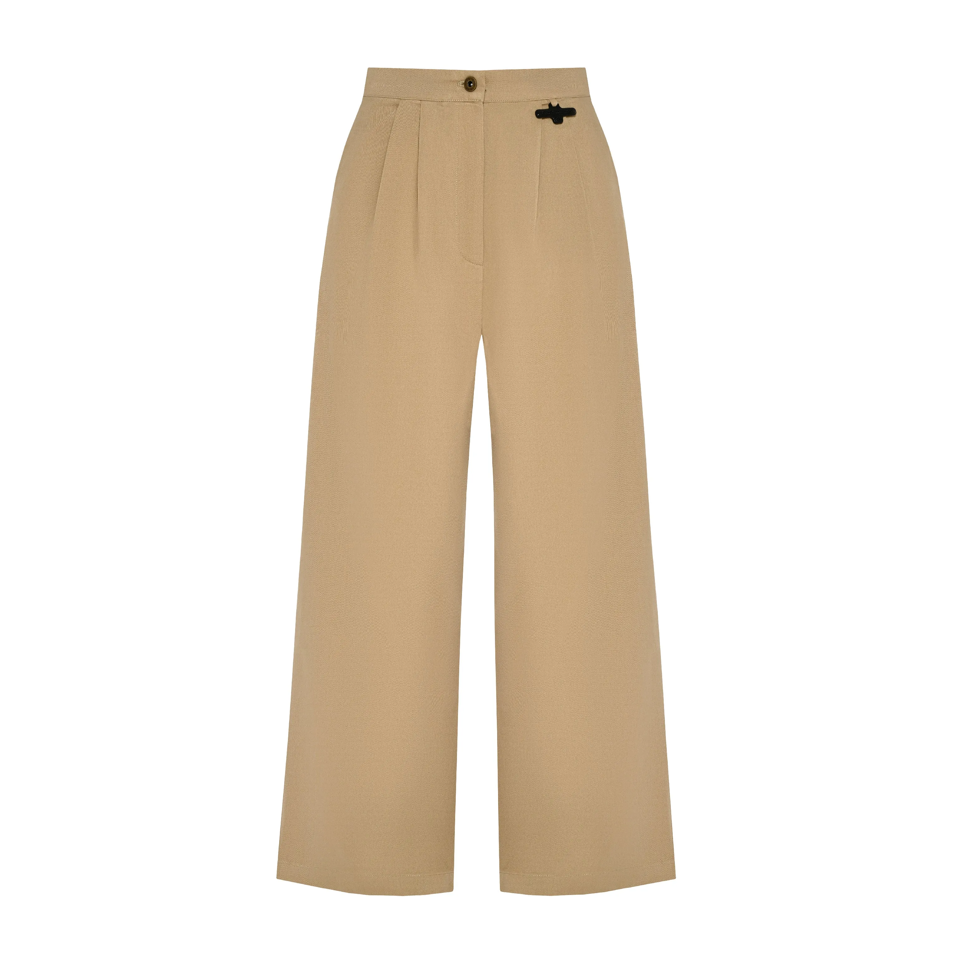 PLEAT DETAIL WIDE LEG PANTS - KHAKI