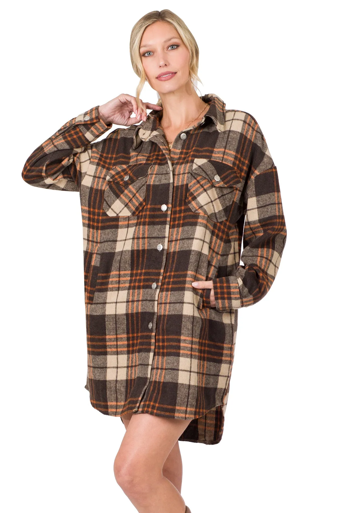 Plus Size Brown& Rust Oversized Plaid Shacket