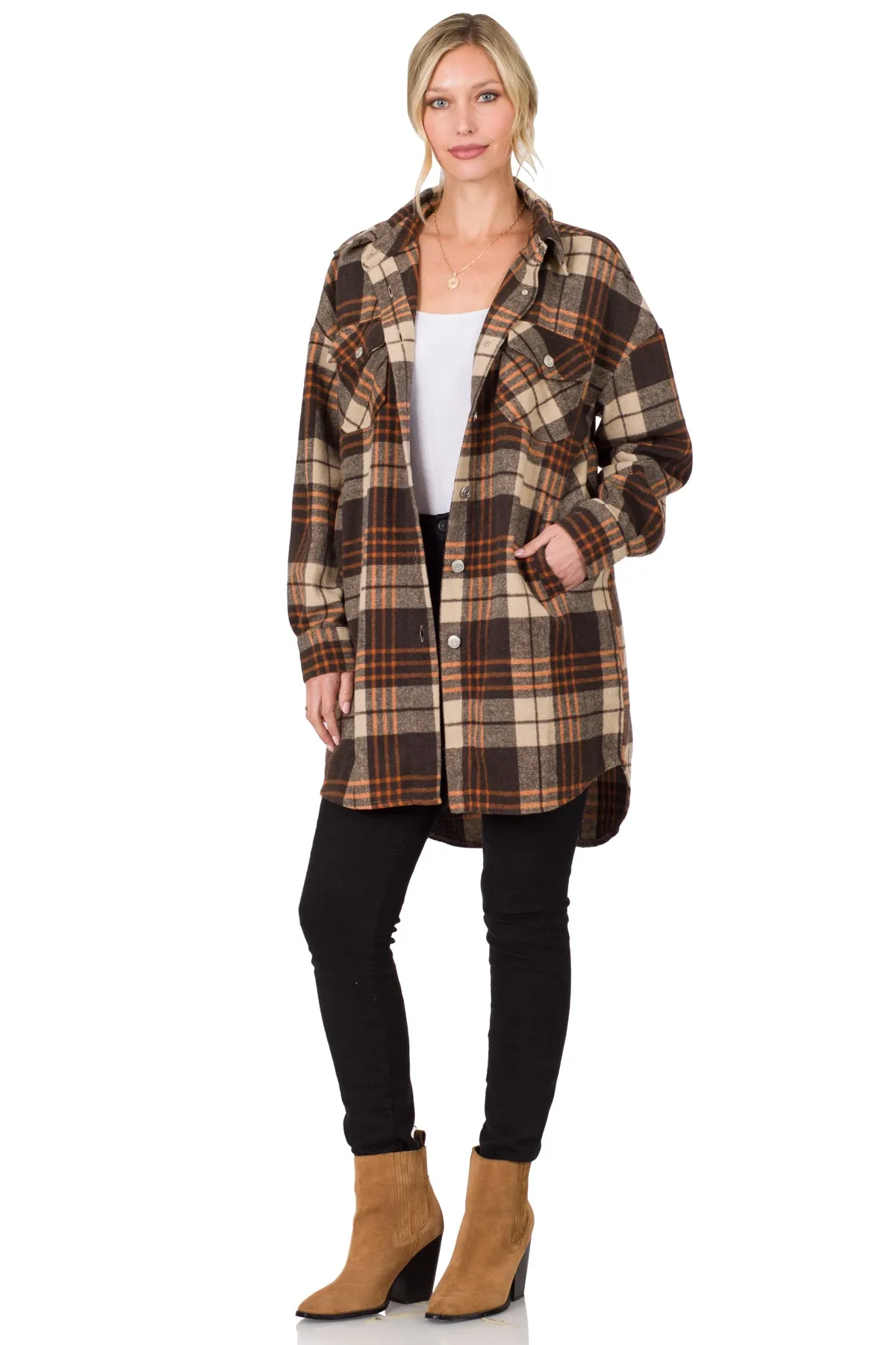 Plus Size Brown& Rust Oversized Plaid Shacket