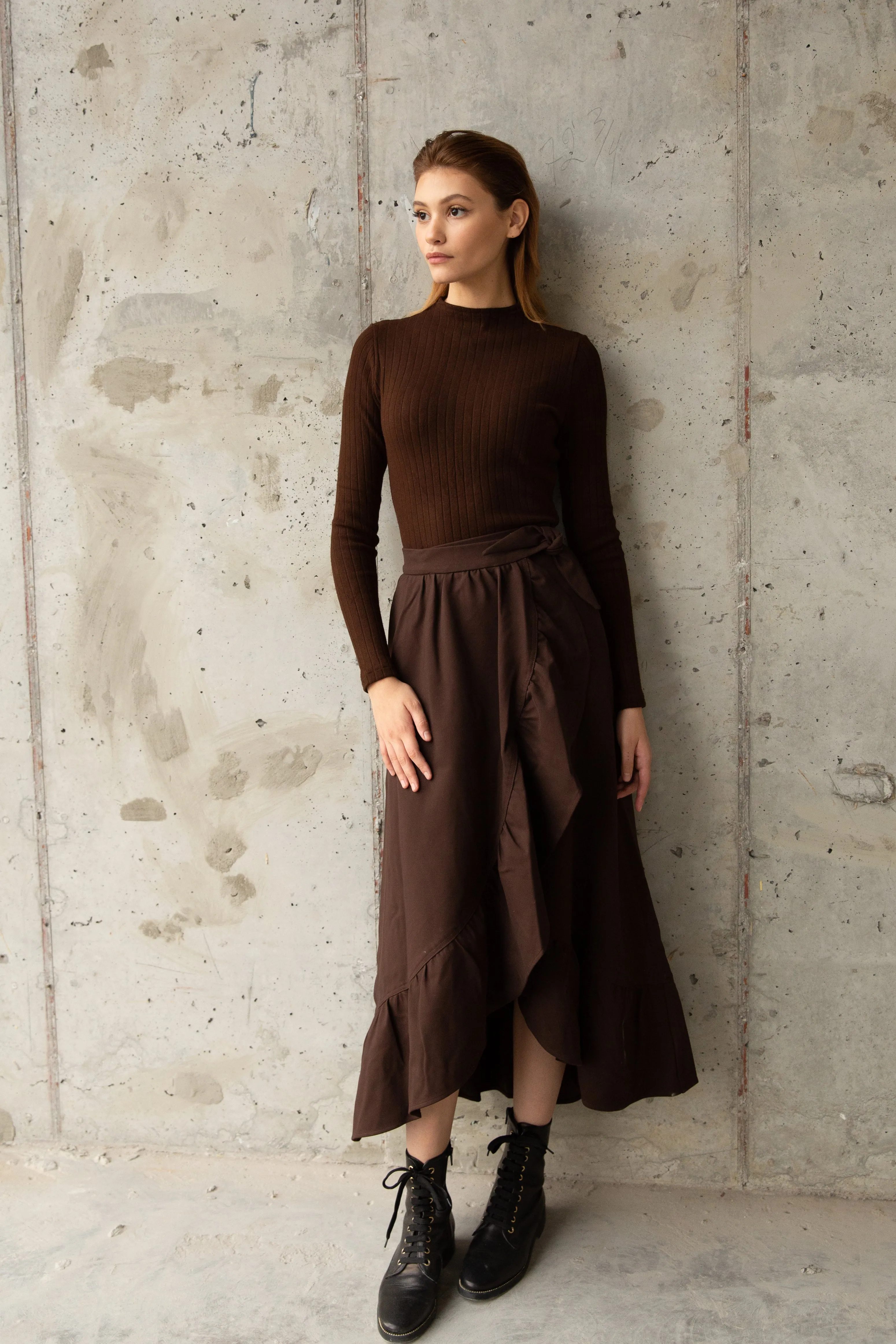 Ponte Wrap Skirt Chocolate