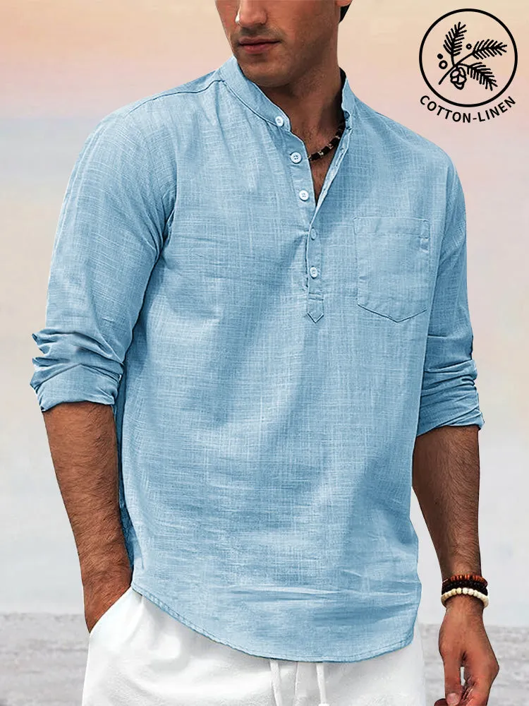 Premium Cotton Linen Henley Shirt