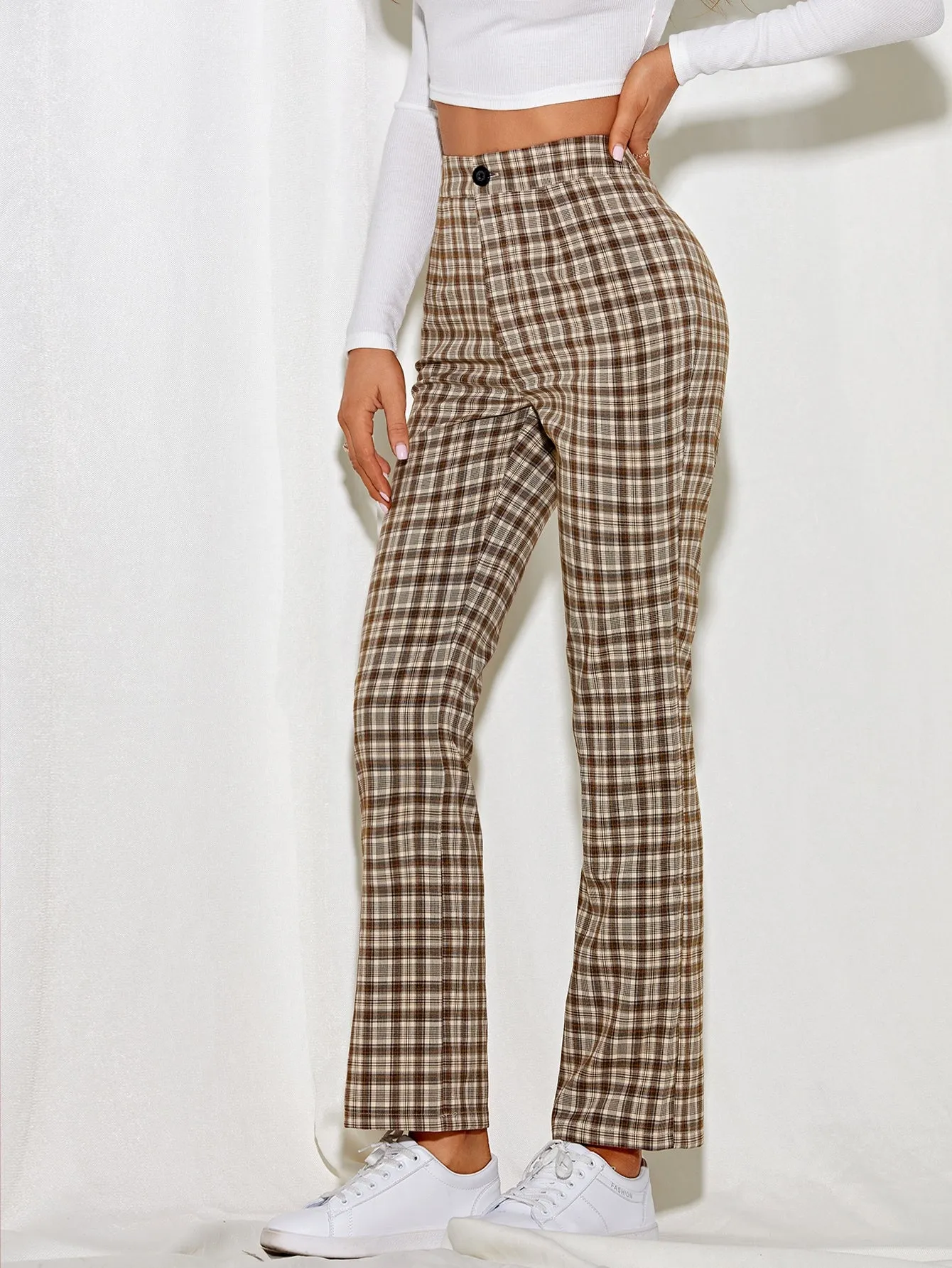 Preppy Tartan Zipper High Waist Long Women Pants