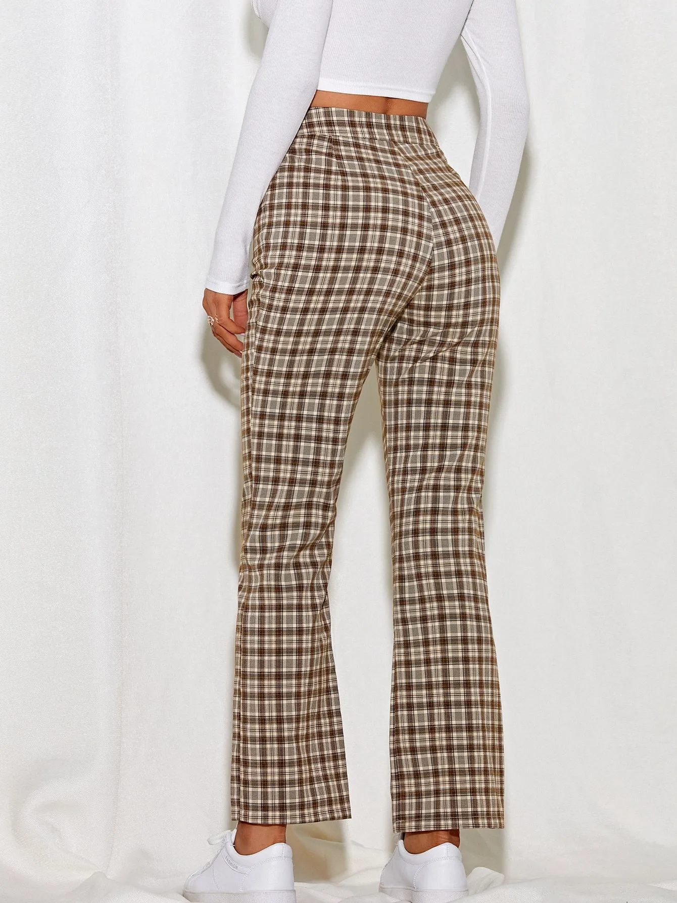 Preppy Tartan Zipper High Waist Long Women Pants