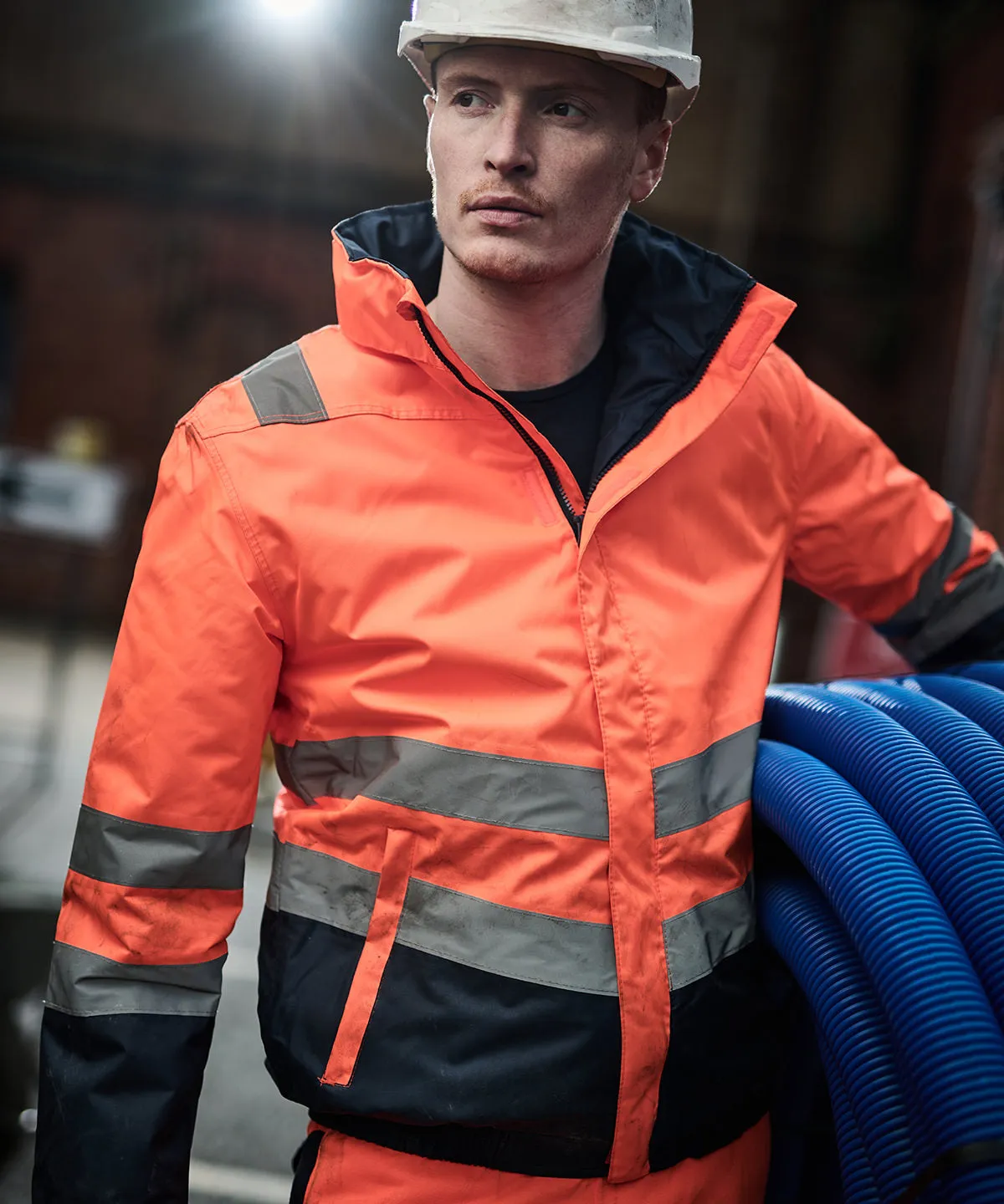 Pro hi-vis classic bomber jacket | Orange/Navy