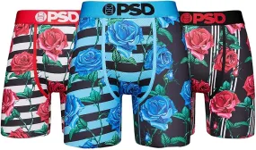 PSD Men's 3-Pack Stretch Elastic Wide Band Boxer Brief - Striped Rose