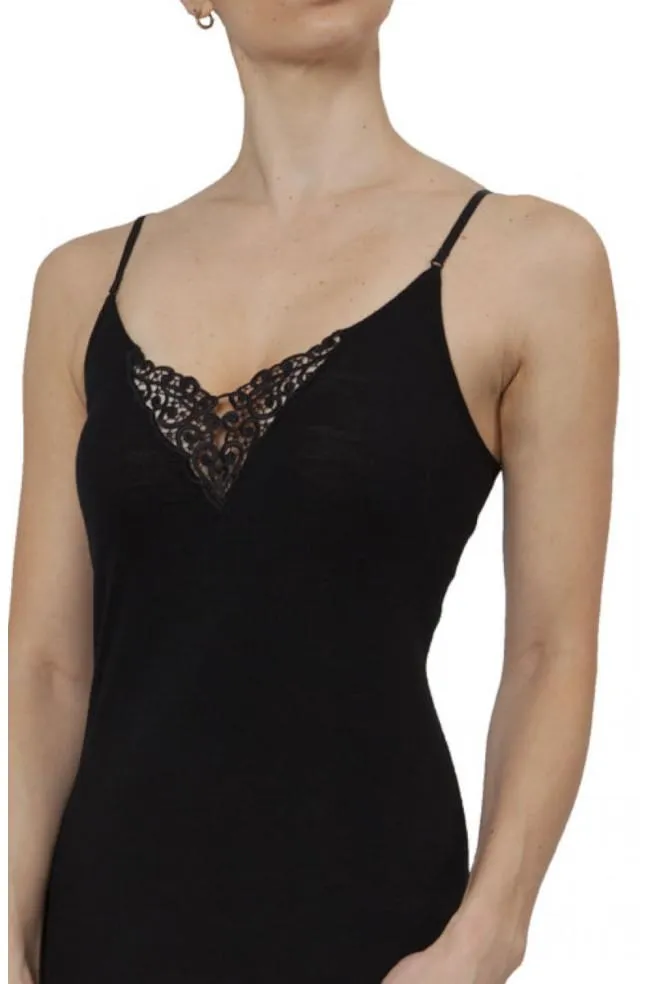 Pure Merino Wool Camisole Lace Insert (Black)