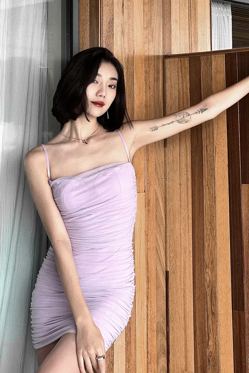 Purple Pleated Slip Dress