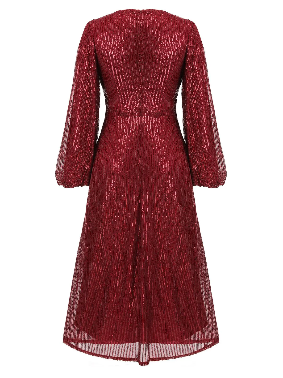 Red 1930s Solid Sequined V-Neck Shift Dress