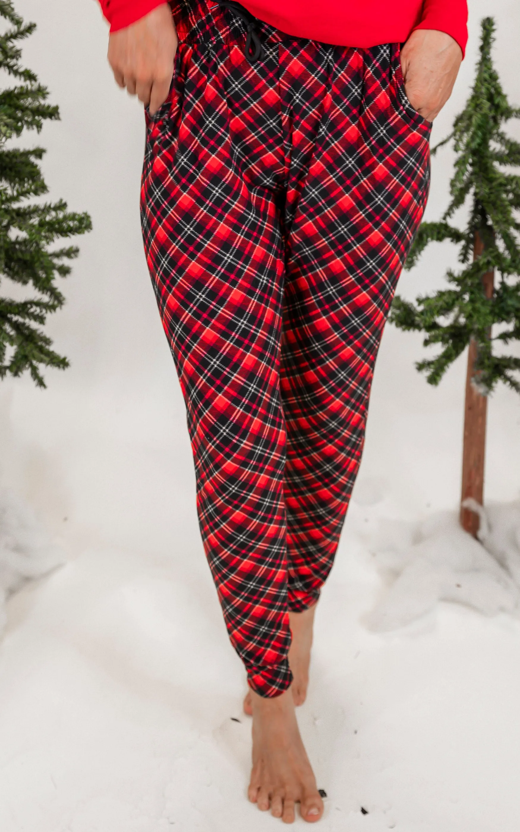 Red Tartan Plaid Buttery Soft Joggers