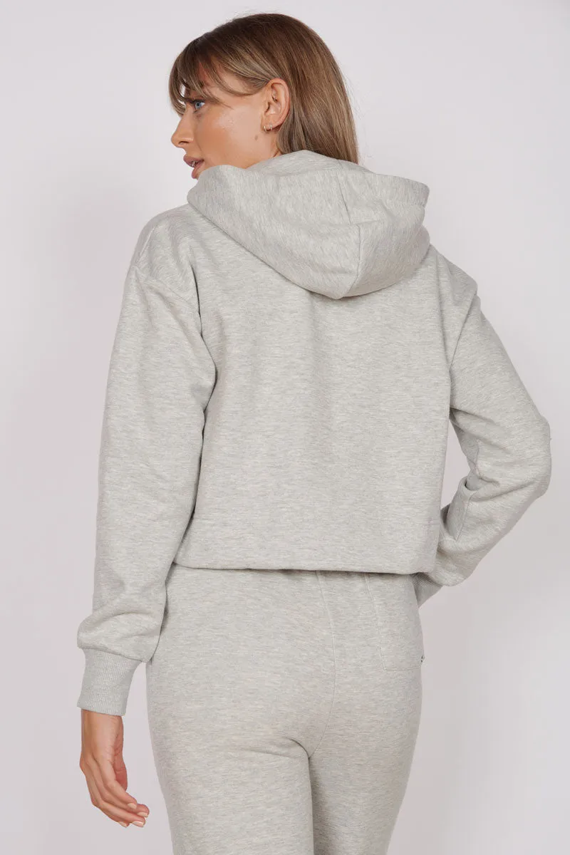 Rosa Light Grey Zip Through Cropped Hoodie